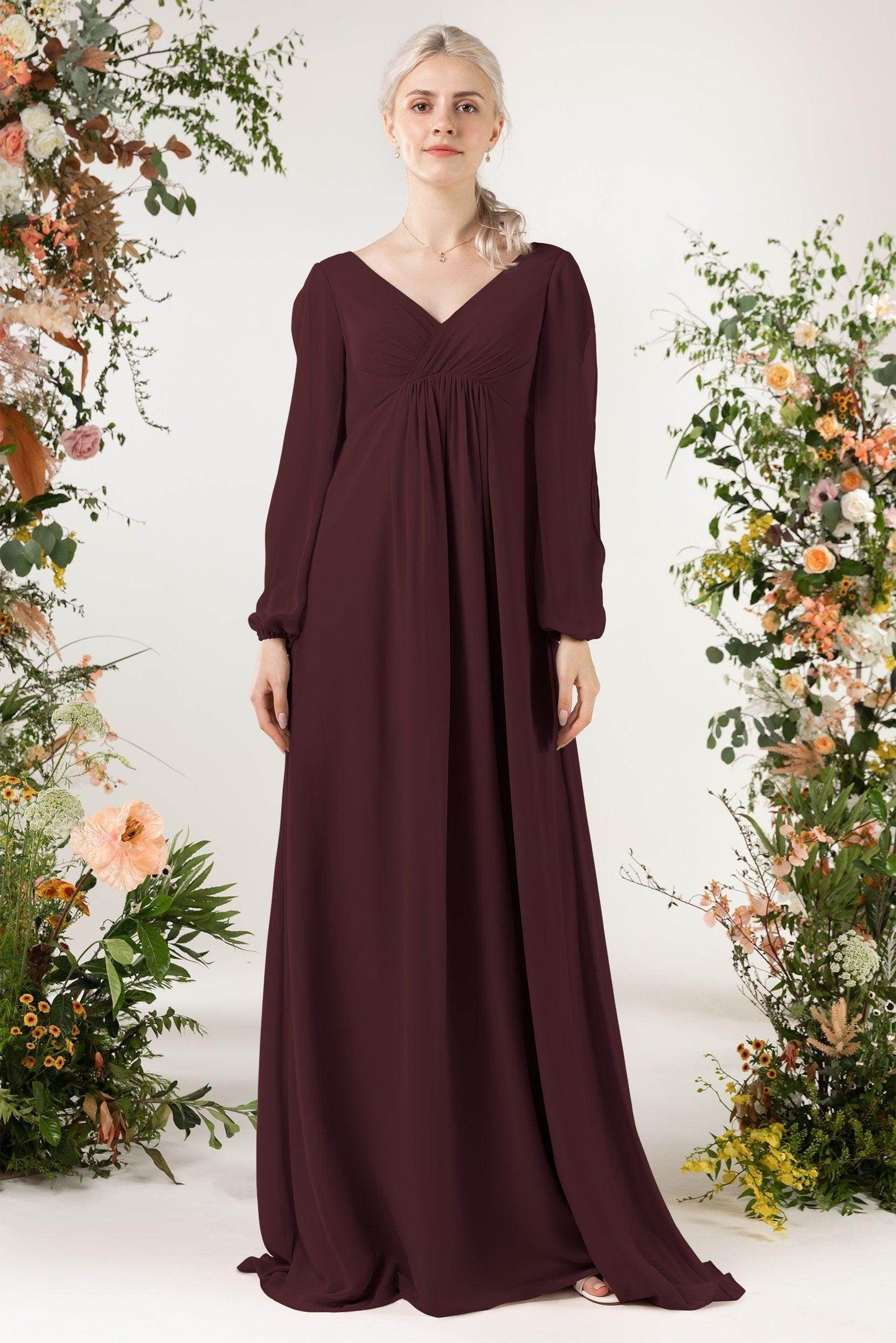A-Line Sweep-Brush Train Chiffon Bridesmaid Dress CB0479 - COCOMELODY