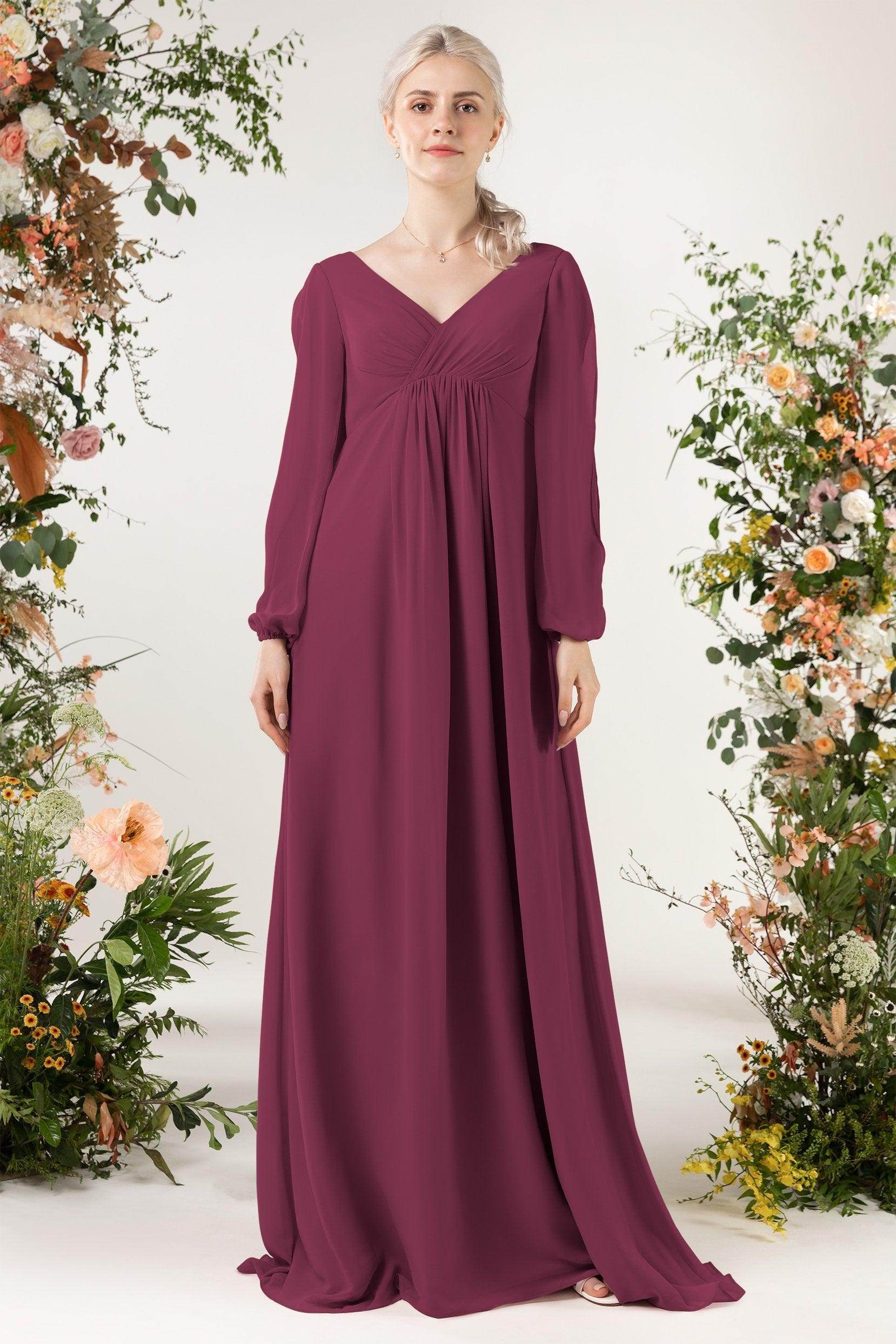 A-Line Sweep-Brush Train Chiffon Bridesmaid Dress CB0479 - COCOMELODY