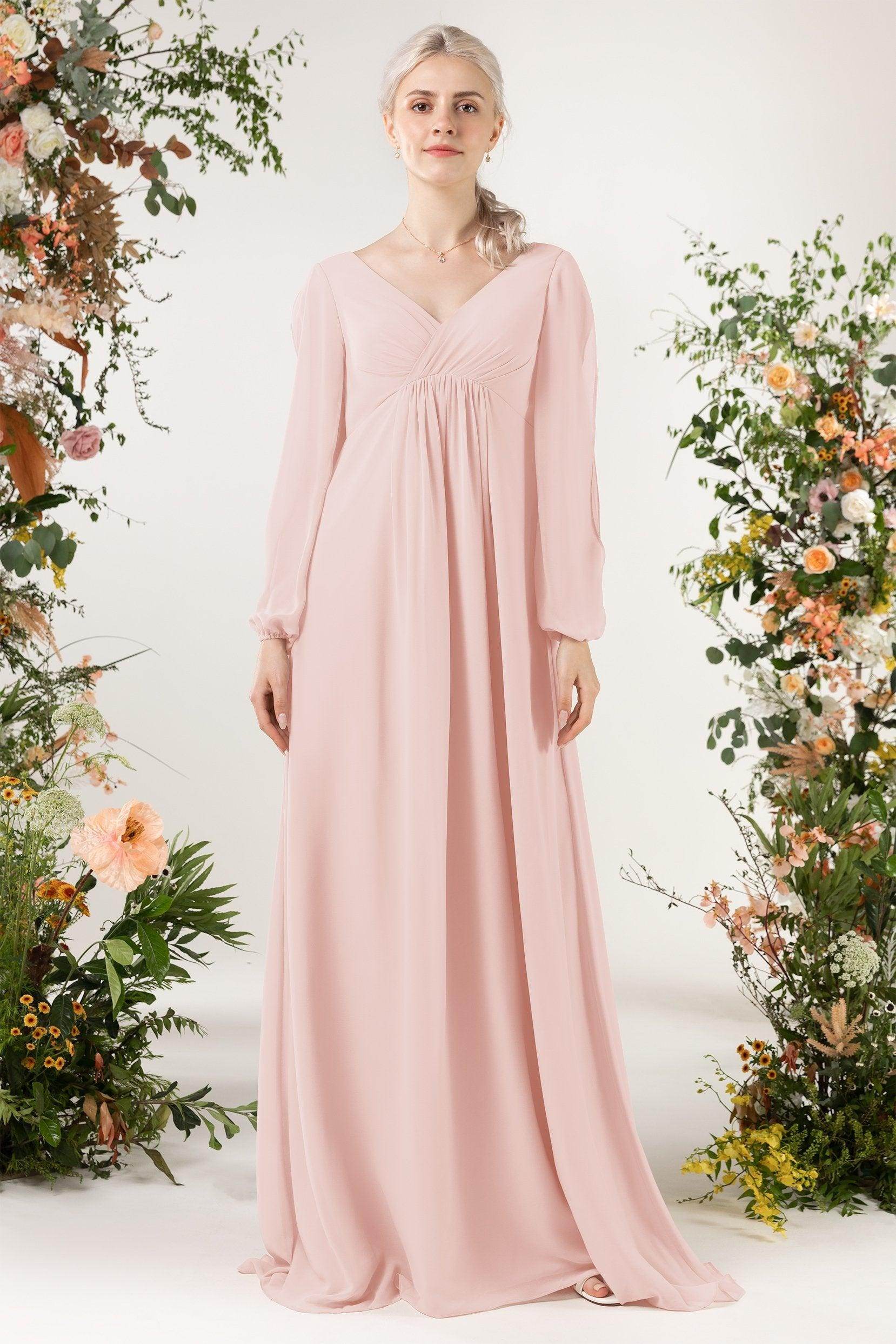A-Line Sweep-Brush Train Chiffon Bridesmaid Dress CB0479 - COCOMELODY
