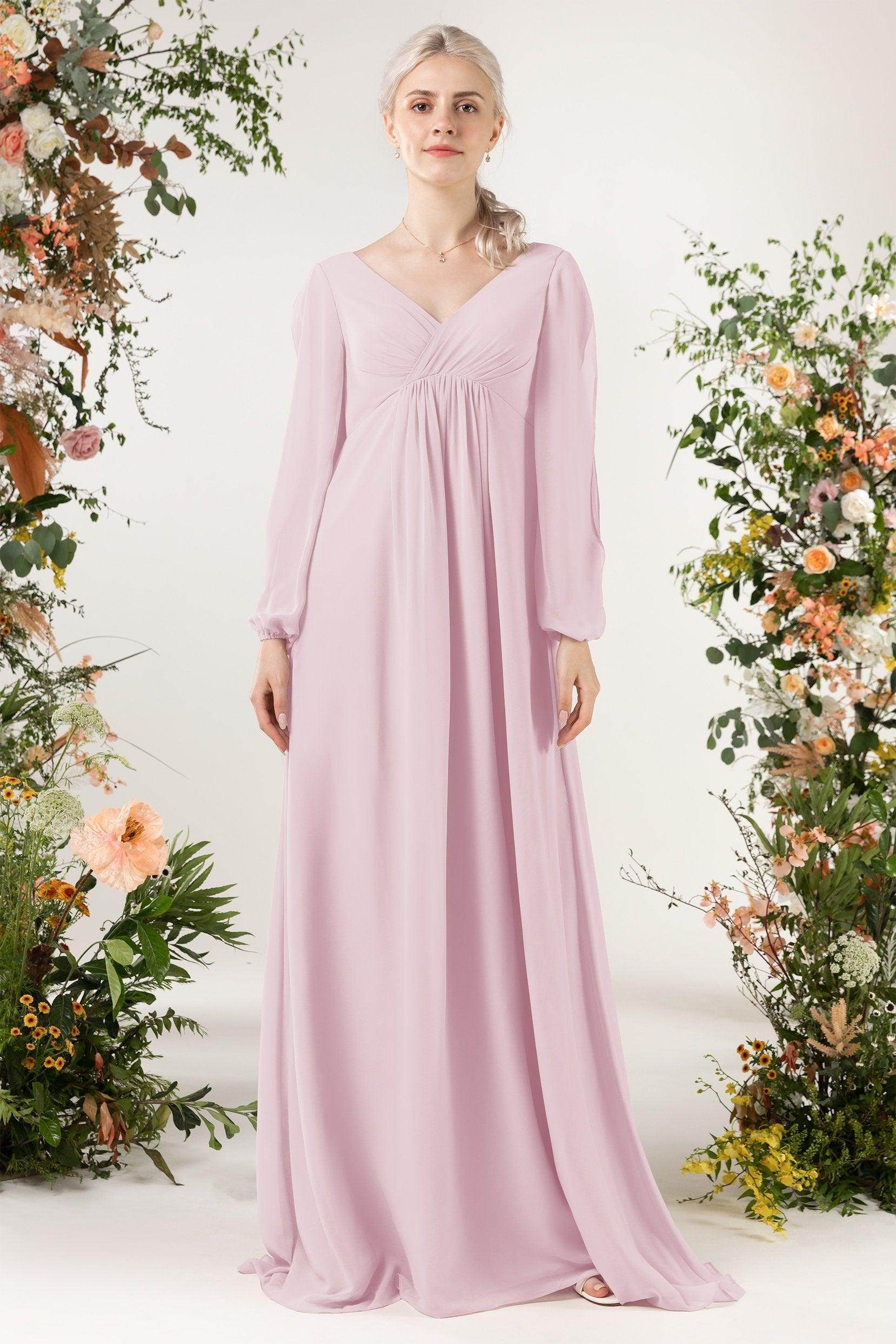 A-Line Sweep-Brush Train Chiffon Bridesmaid Dress CB0479 - COCOMELODY