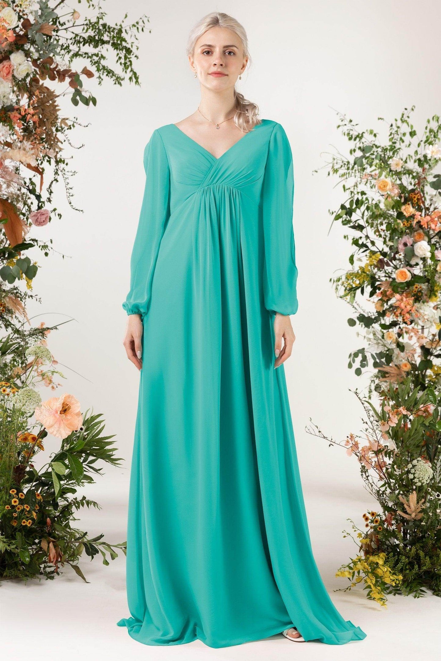 A-Line Sweep-Brush Train Chiffon Bridesmaid Dress CB0479 - COCOMELODY