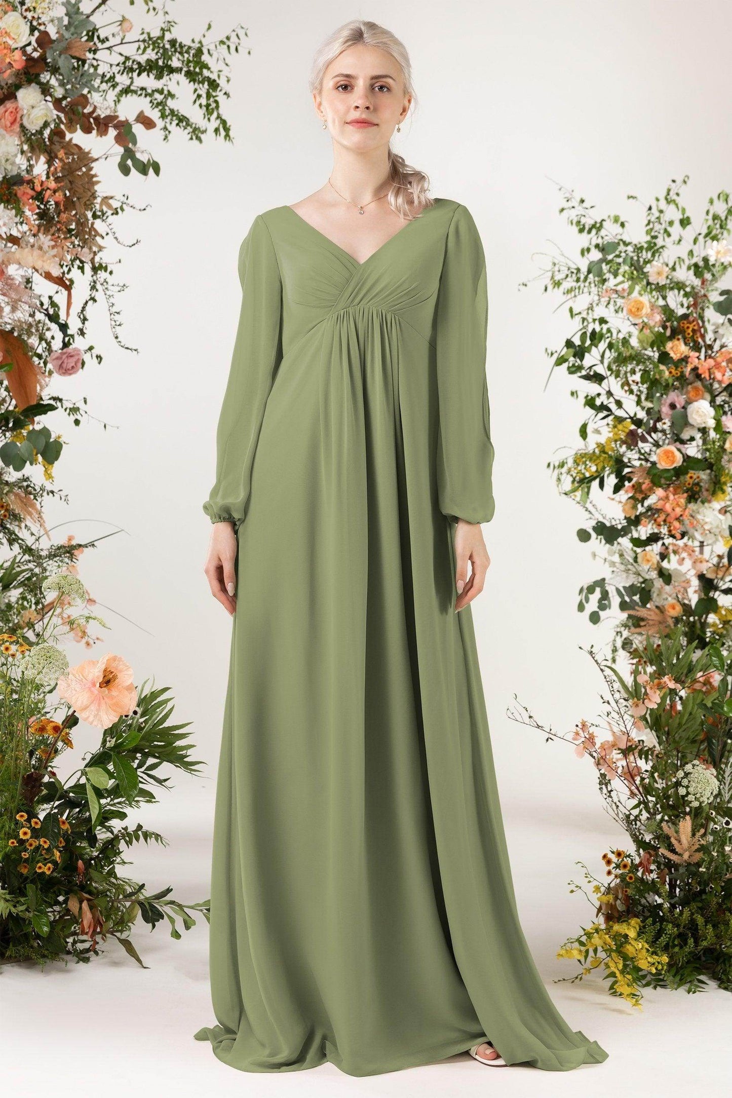 A-Line Sweep-Brush Train Chiffon Bridesmaid Dress CB0479 - COCOMELODY