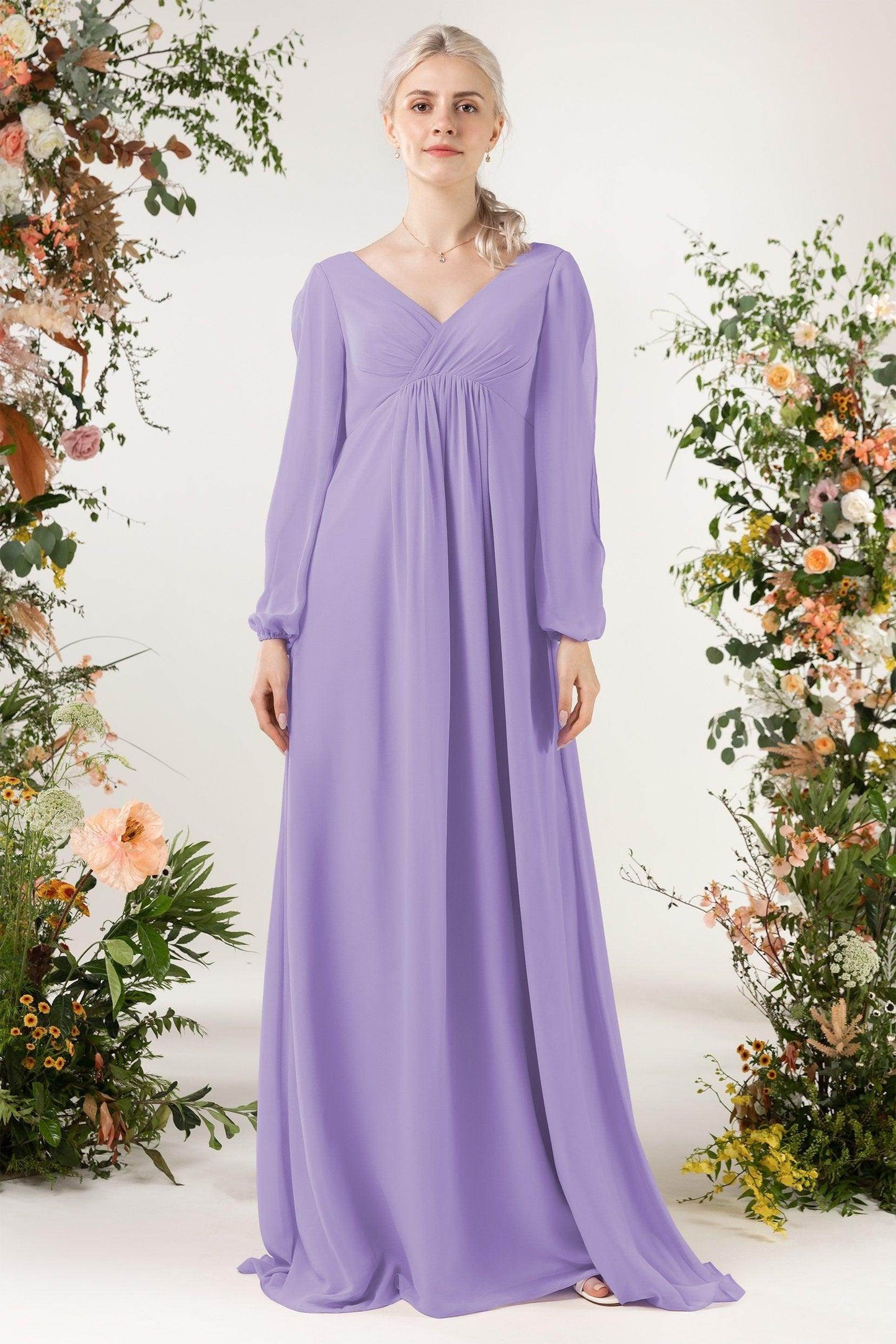 A-Line Sweep-Brush Train Chiffon Bridesmaid Dress CB0479 - COCOMELODY