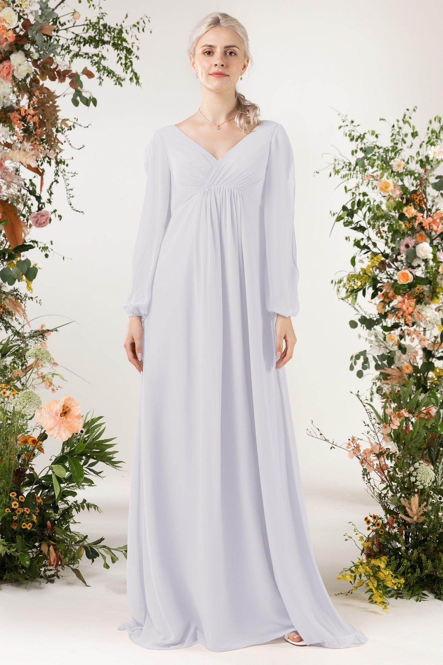 A-Line Sweep-Brush Train Chiffon Bridesmaid Dress CB0479 - COCOMELODY