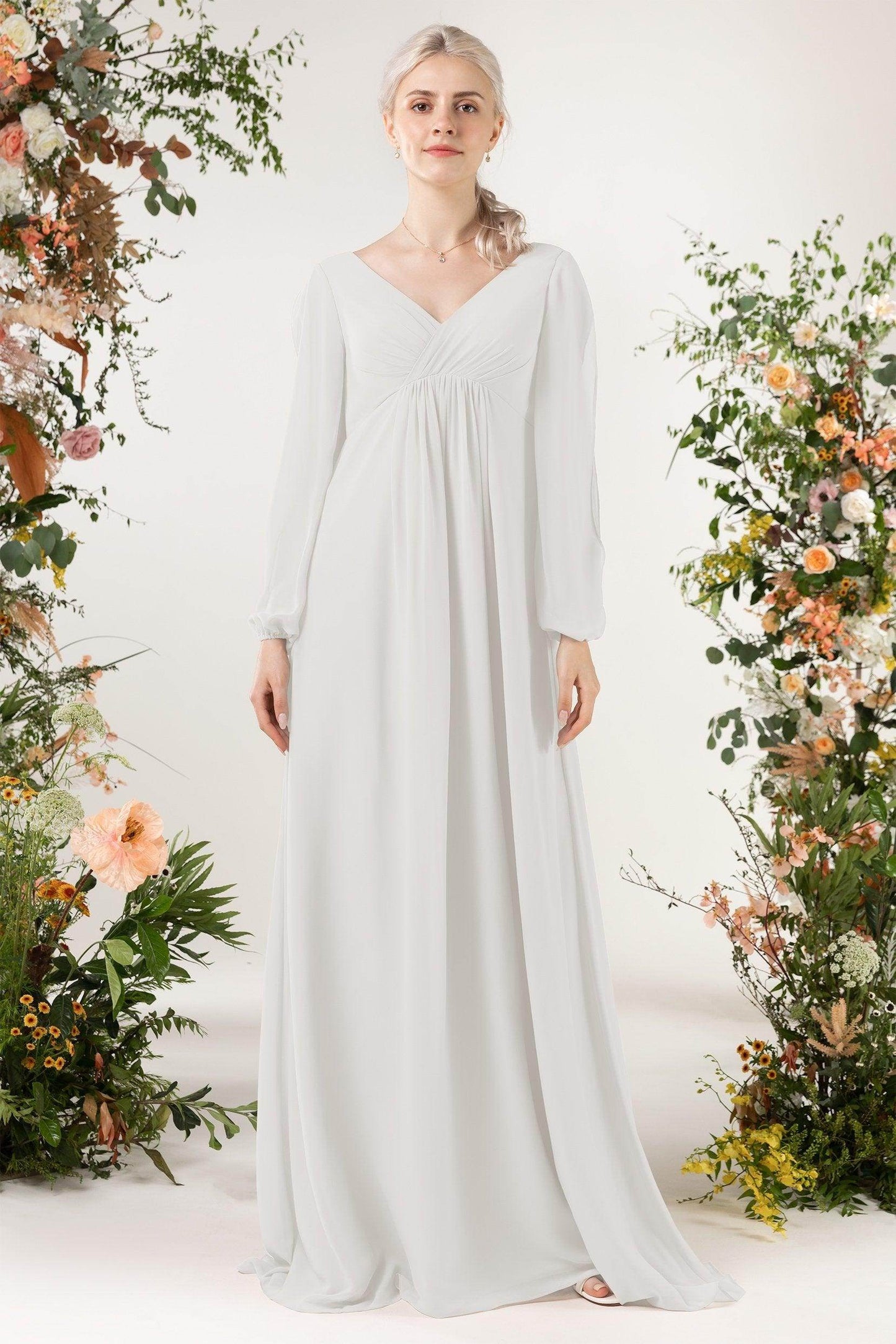 A-Line Sweep-Brush Train Chiffon Bridesmaid Dress CB0479 - COCOMELODY