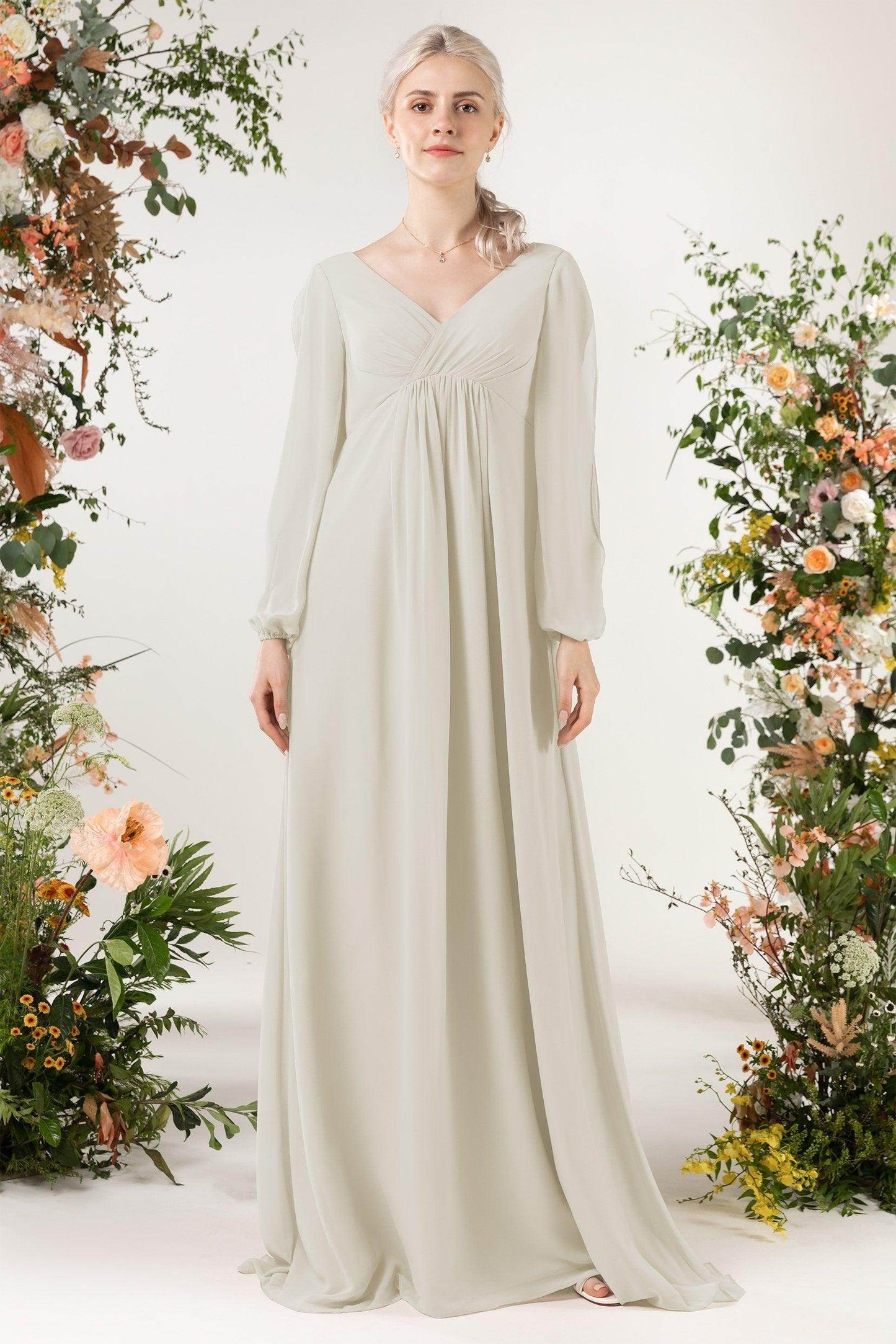 A-Line Sweep-Brush Train Chiffon Bridesmaid Dress CB0479 - COCOMELODY