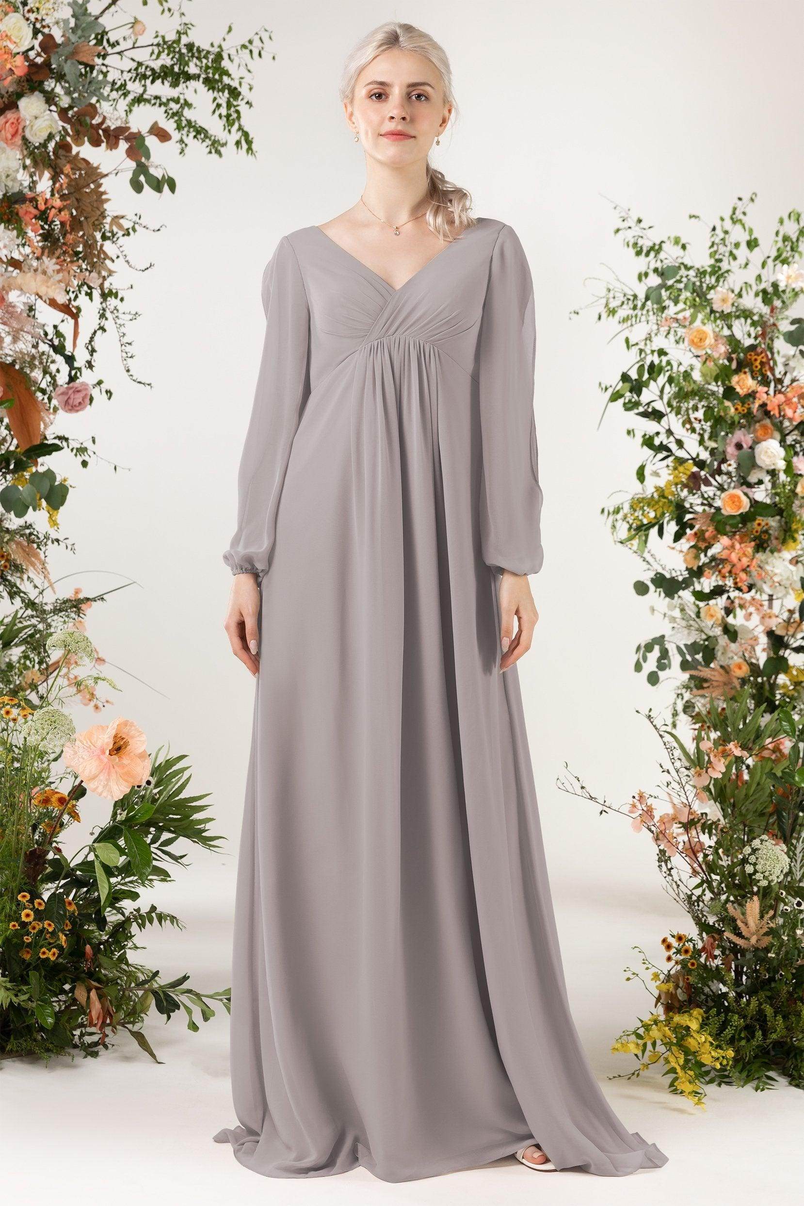 A-Line Sweep-Brush Train Chiffon Bridesmaid Dress CB0479 - COCOMELODY