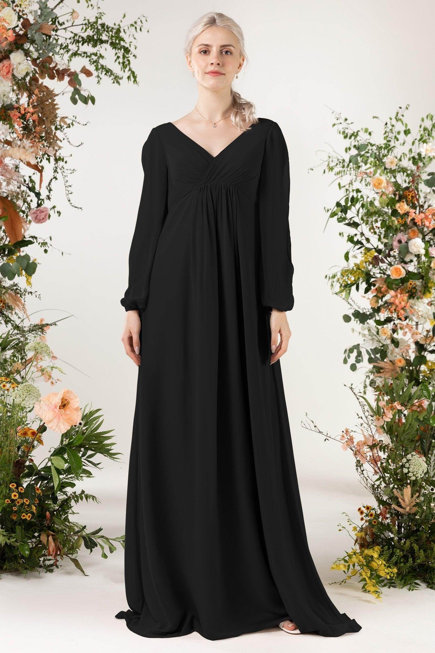 A-Line Sweep-Brush Train Chiffon Bridesmaid Dress CB0479 - COCOMELODY