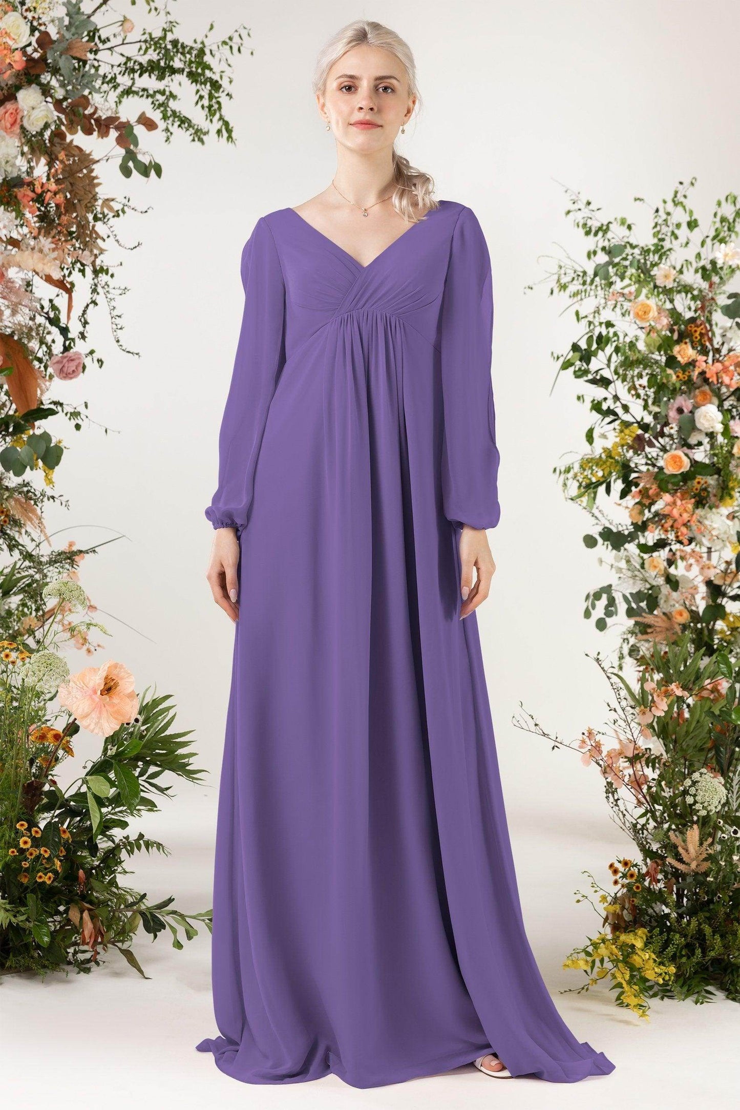 A-Line Sweep-Brush Train Chiffon Bridesmaid Dress CB0479 - COCOMELODY