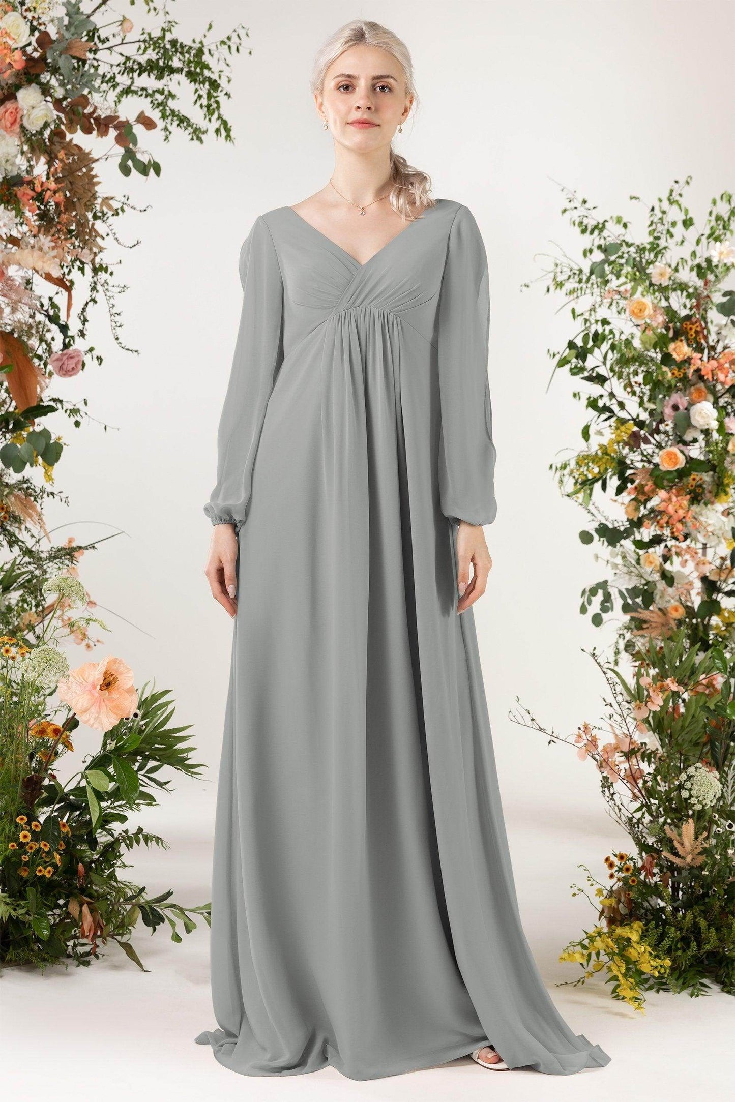 A-Line Sweep-Brush Train Chiffon Bridesmaid Dress CB0479 - COCOMELODY