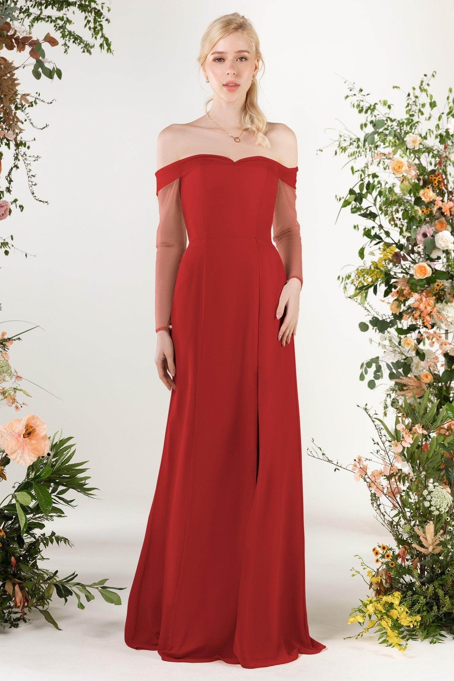 Trumpet Sweep-Brush Train Chiffon Bridesmaid Dress CB0480 - COCOMELODY