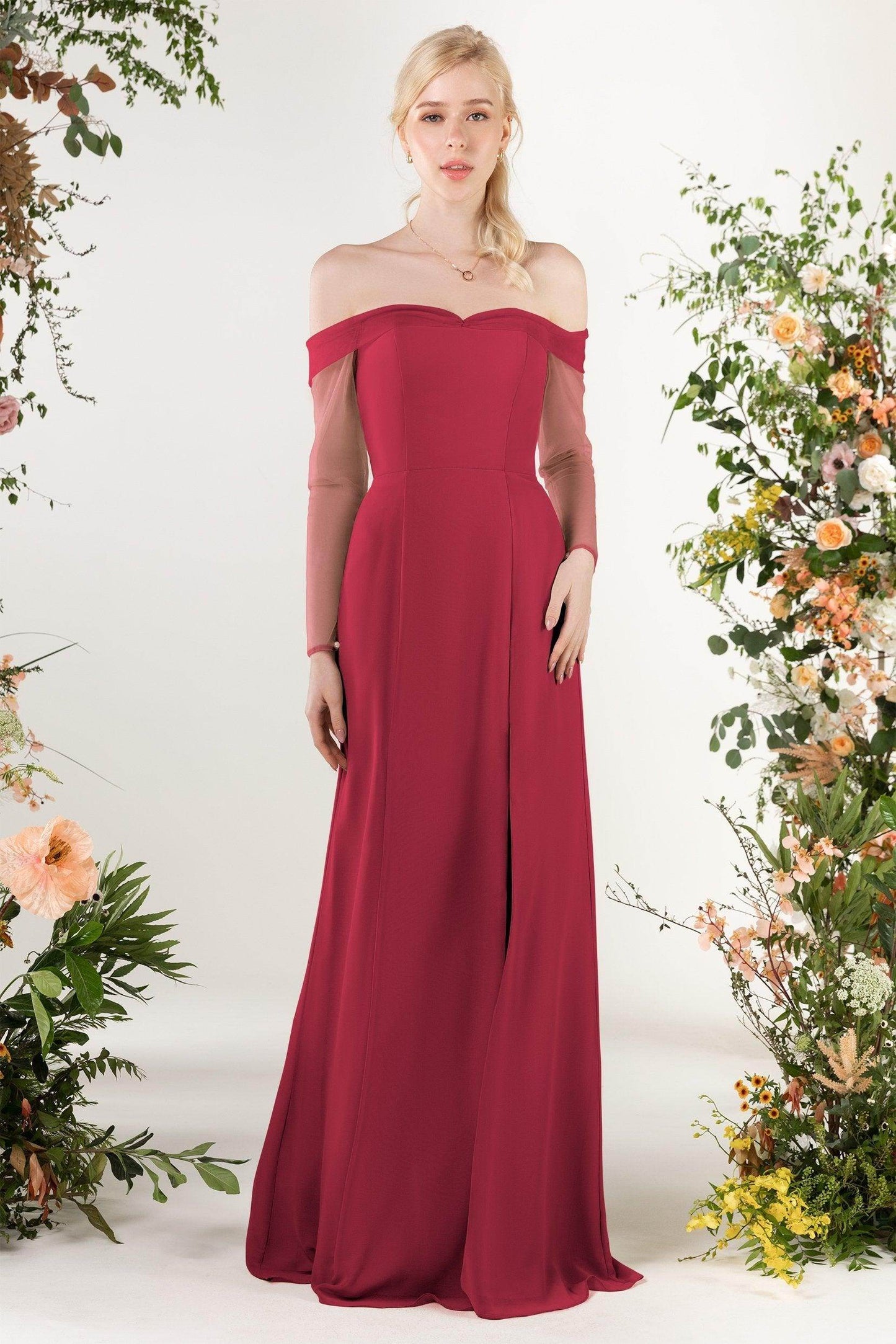 Trumpet Sweep-Brush Train Chiffon Bridesmaid Dress CB0480 - COCOMELODY