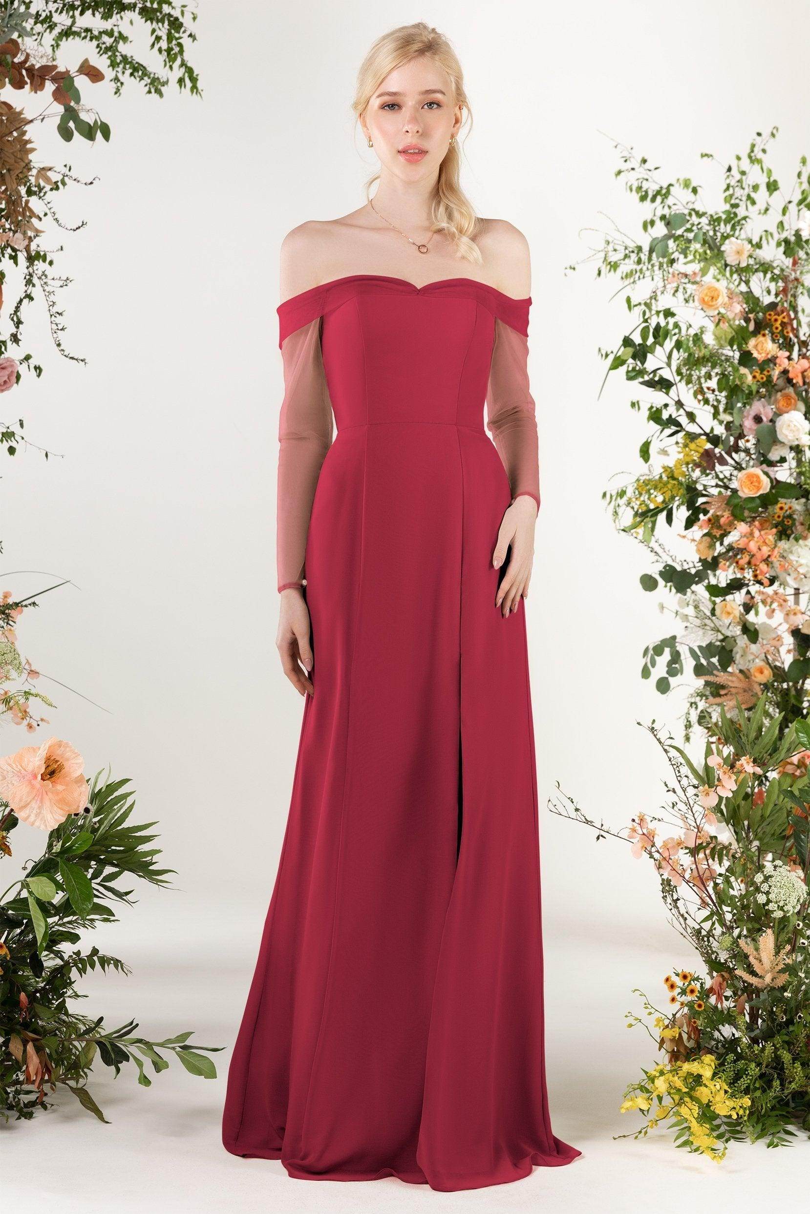 Trumpet Sweep-Brush Train Chiffon Bridesmaid Dress CB0480 - COCOMELODY