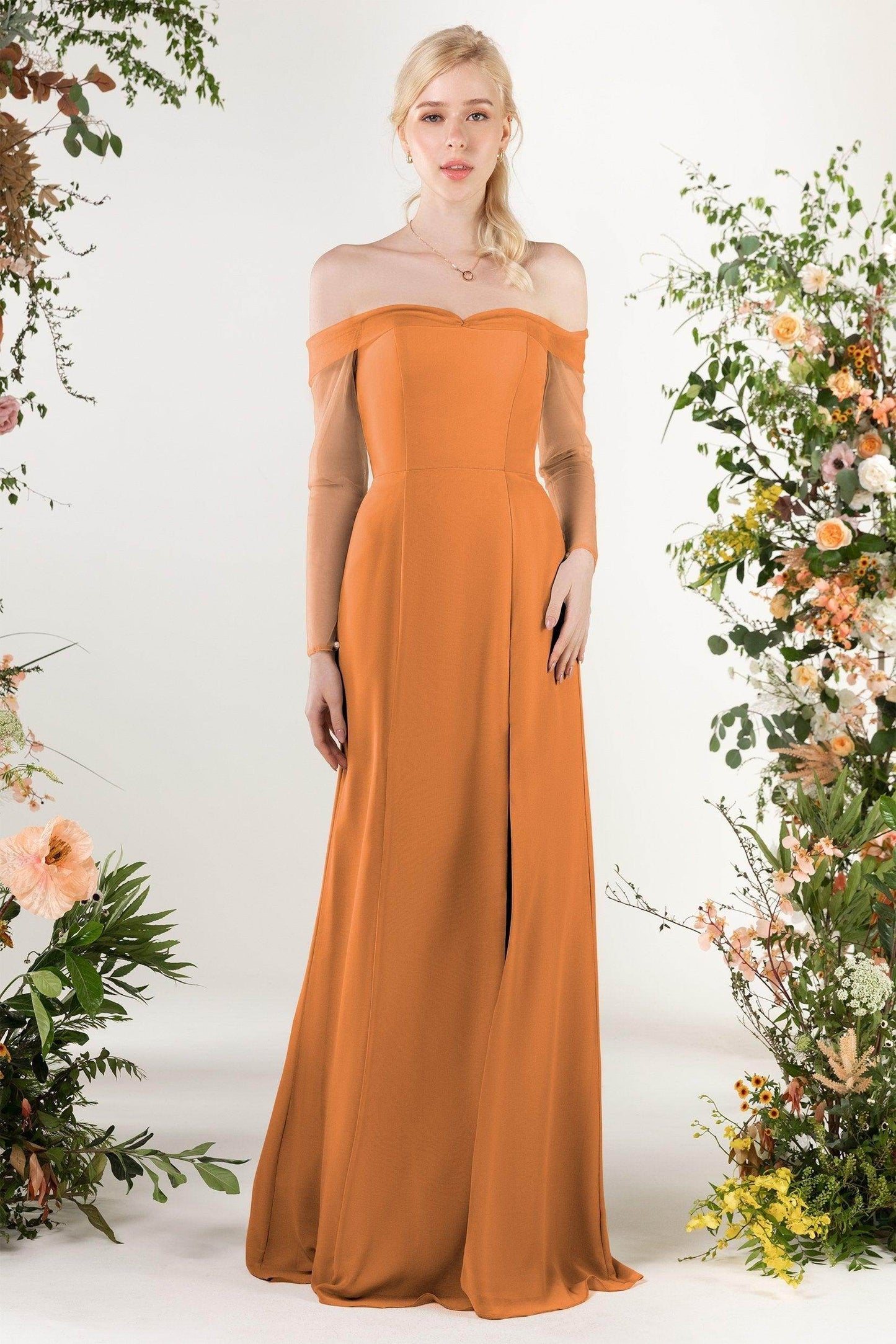 Trumpet Sweep-Brush Train Chiffon Bridesmaid Dress CB0480 - COCOMELODY