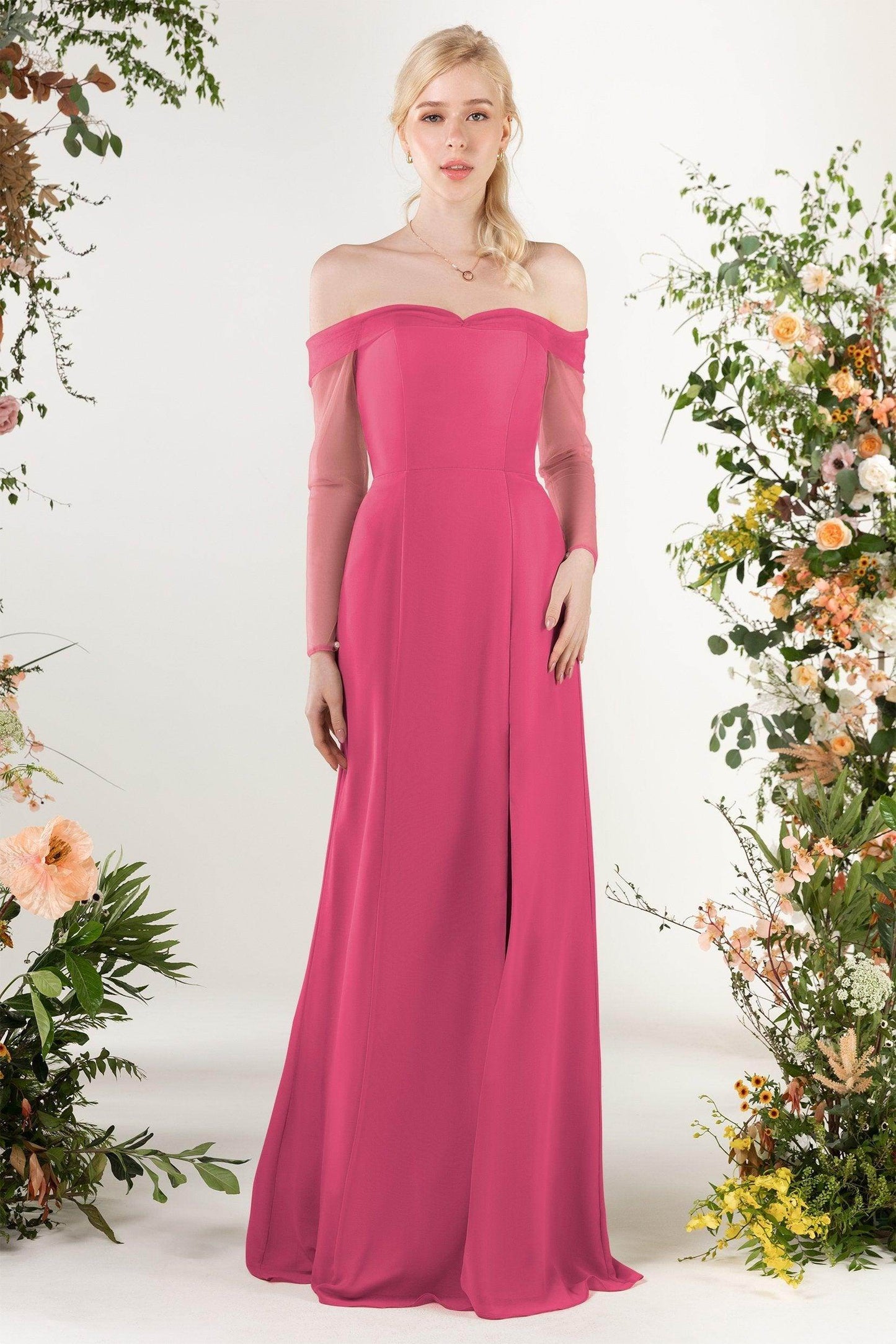 Trumpet Sweep-Brush Train Chiffon Bridesmaid Dress CB0480 - COCOMELODY