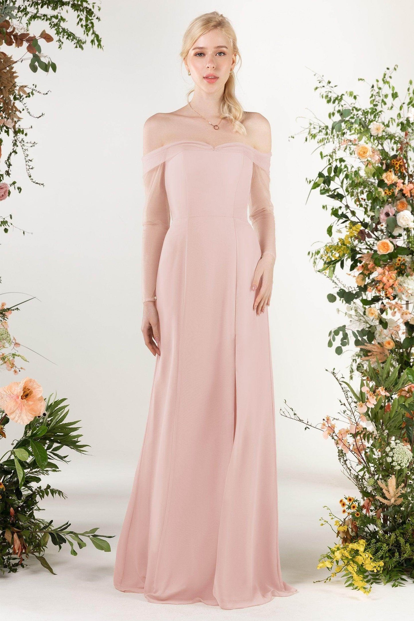 Trumpet Sweep-Brush Train Chiffon Bridesmaid Dress CB0480 - COCOMELODY