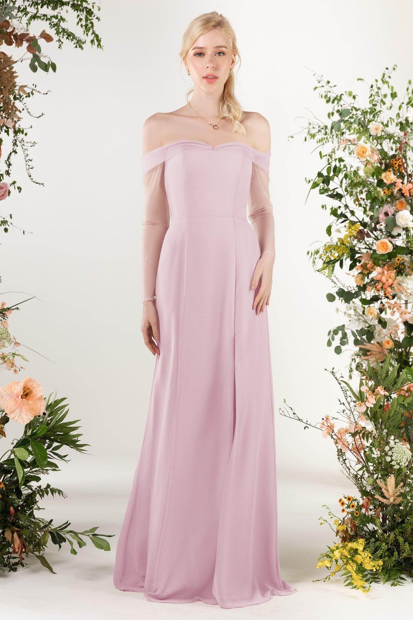 Trumpet Sweep-Brush Train Chiffon Bridesmaid Dress CB0480 - COCOMELODY