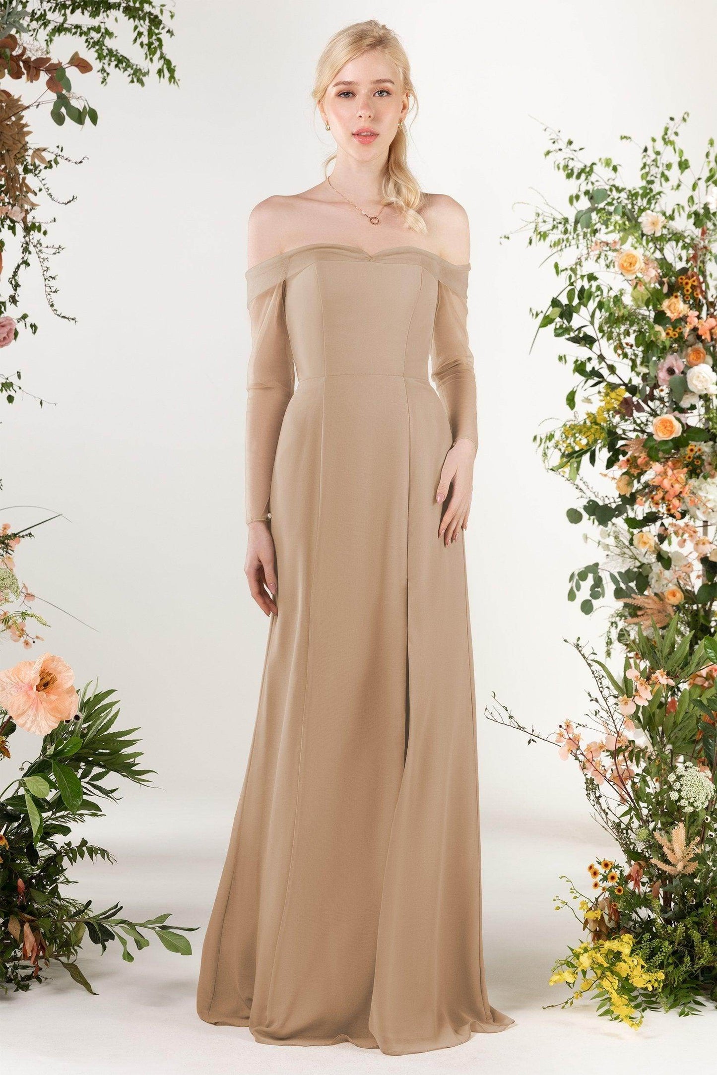 Trumpet Sweep-Brush Train Chiffon Bridesmaid Dress CB0480 - COCOMELODY