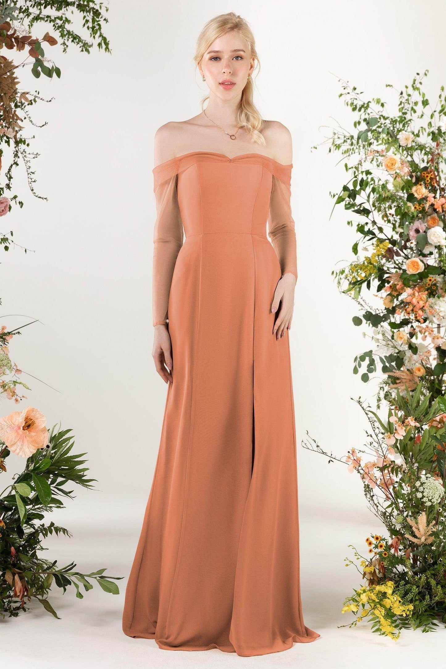 Trumpet Sweep-Brush Train Chiffon Bridesmaid Dress CB0480 - COCOMELODY