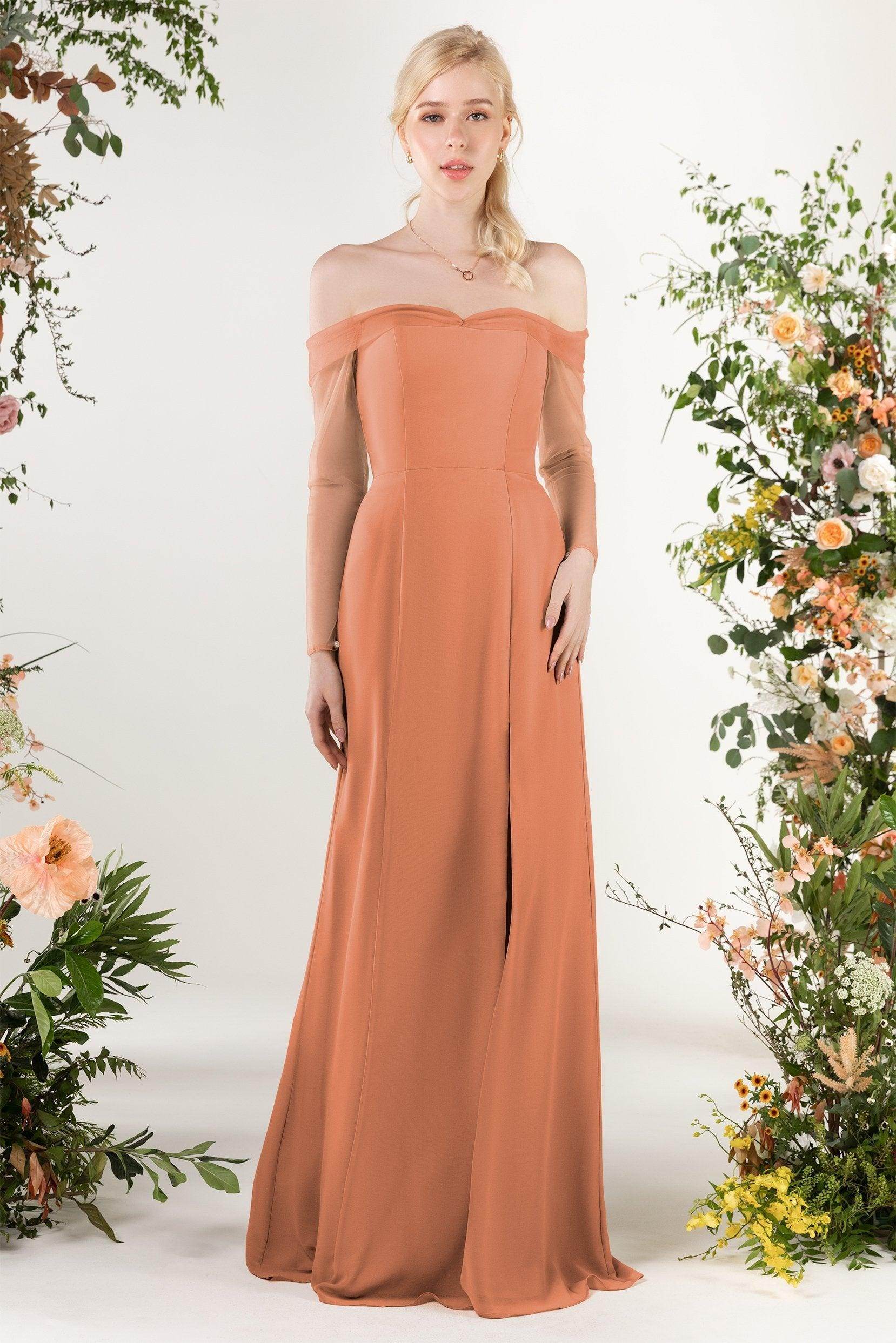 Trumpet Sweep-Brush Train Chiffon Bridesmaid Dress CB0480 - COCOMELODY