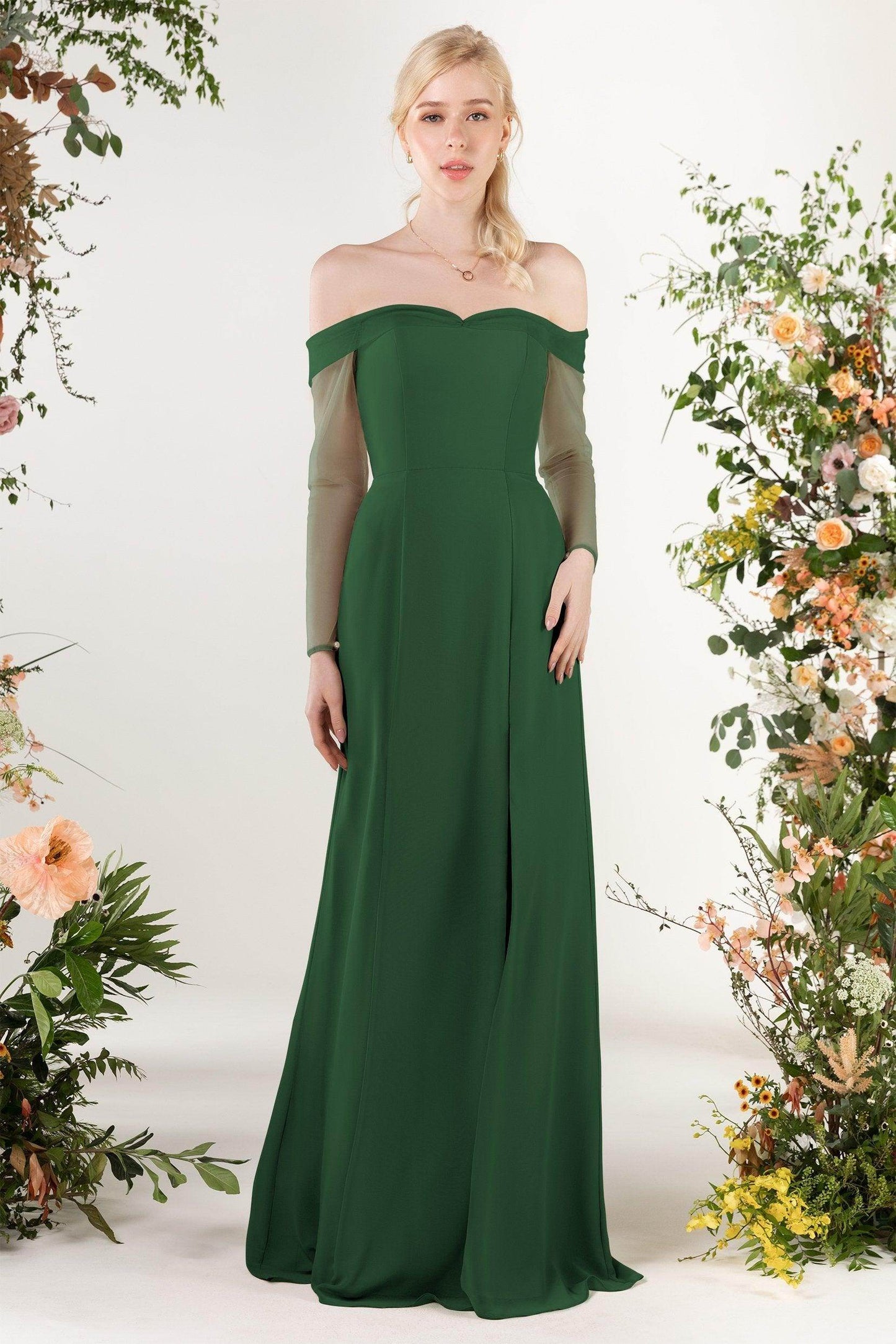 Trumpet Sweep-Brush Train Chiffon Bridesmaid Dress CB0480 - COCOMELODY
