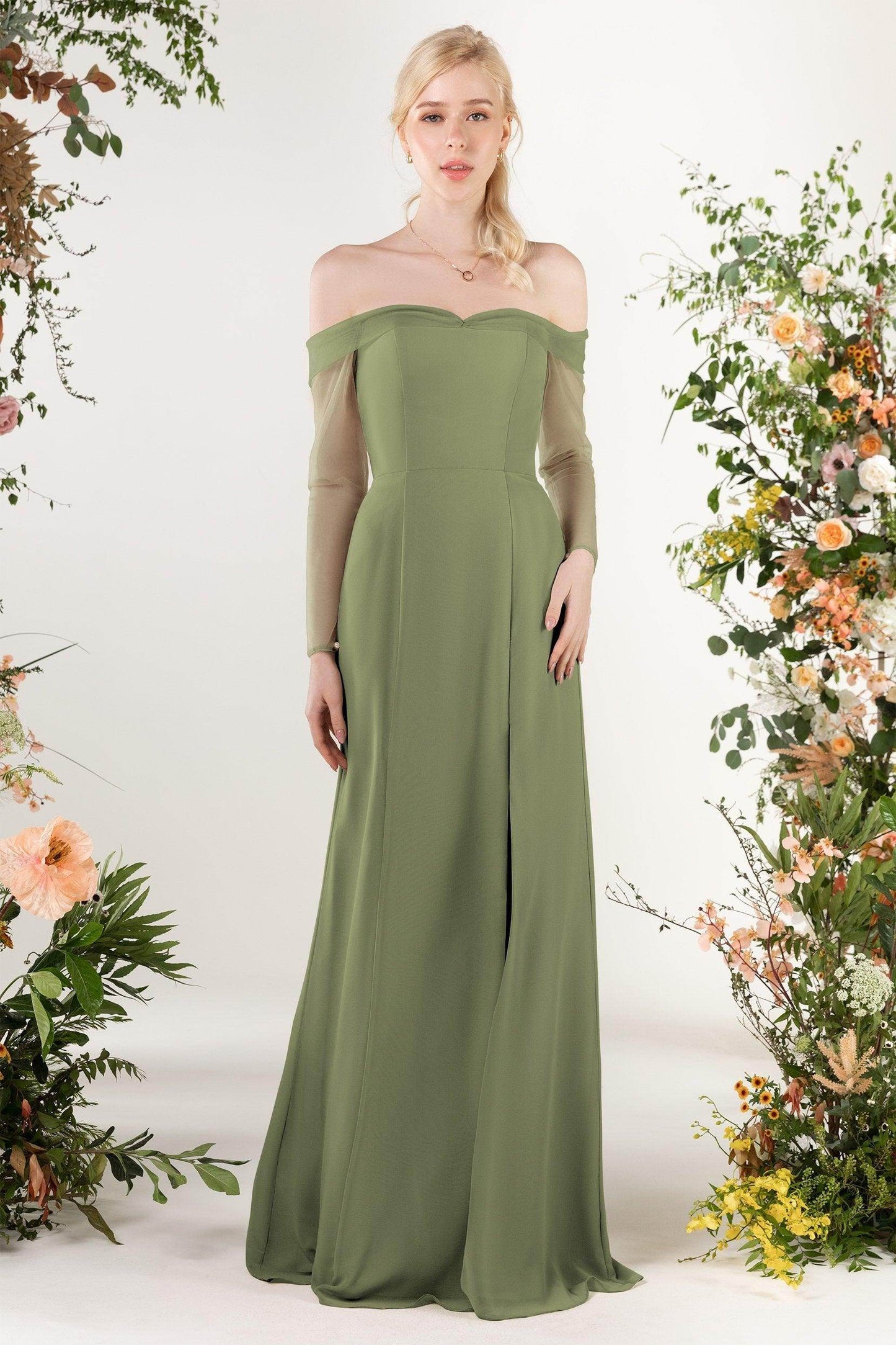 Trumpet Sweep-Brush Train Chiffon Bridesmaid Dress CB0480 - COCOMELODY