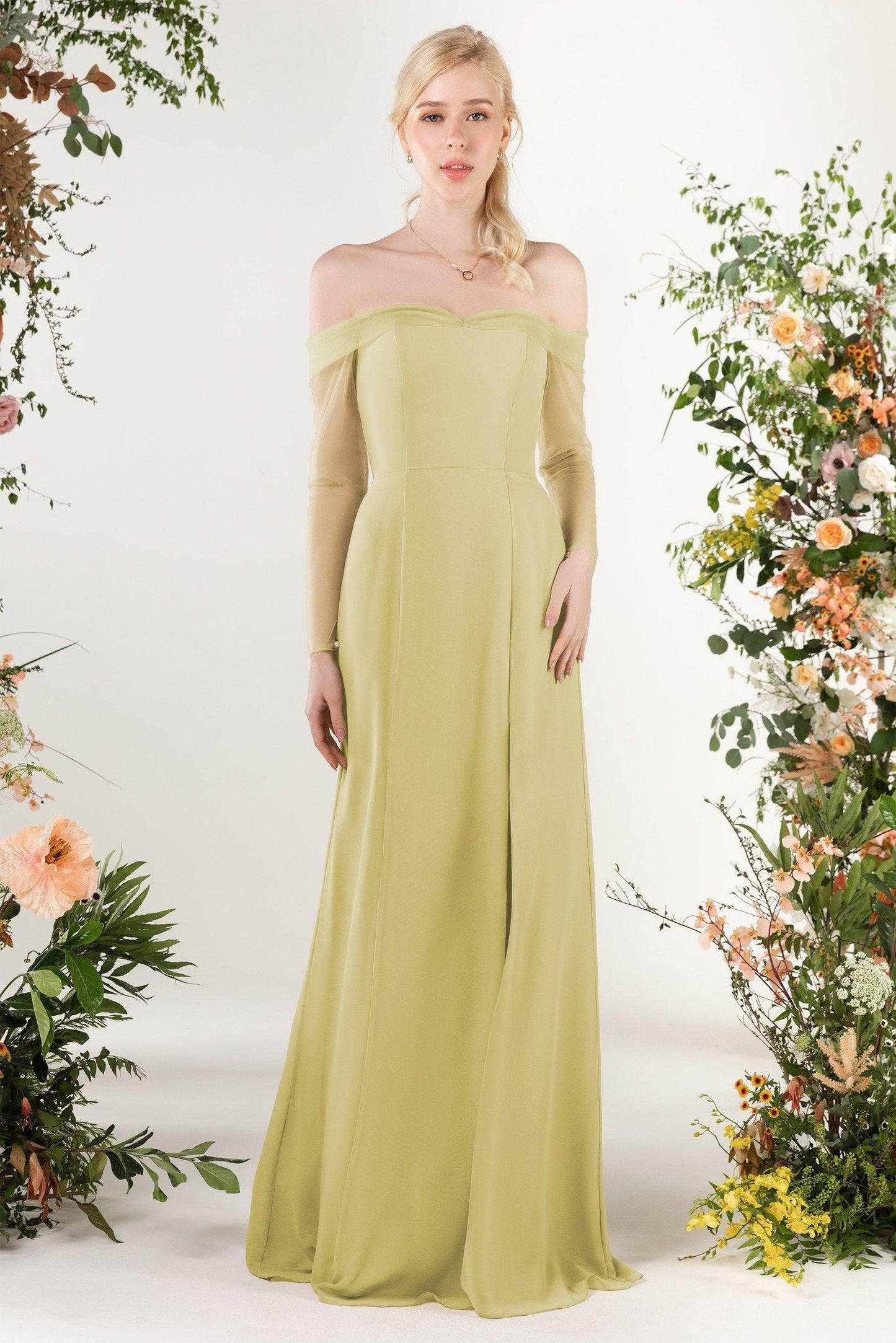 Trumpet Sweep-Brush Train Chiffon Bridesmaid Dress CB0480 - COCOMELODY