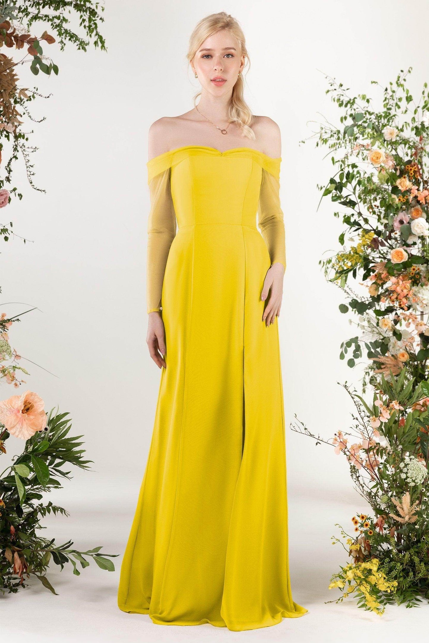 Trumpet Sweep-Brush Train Chiffon Bridesmaid Dress CB0480 - COCOMELODY