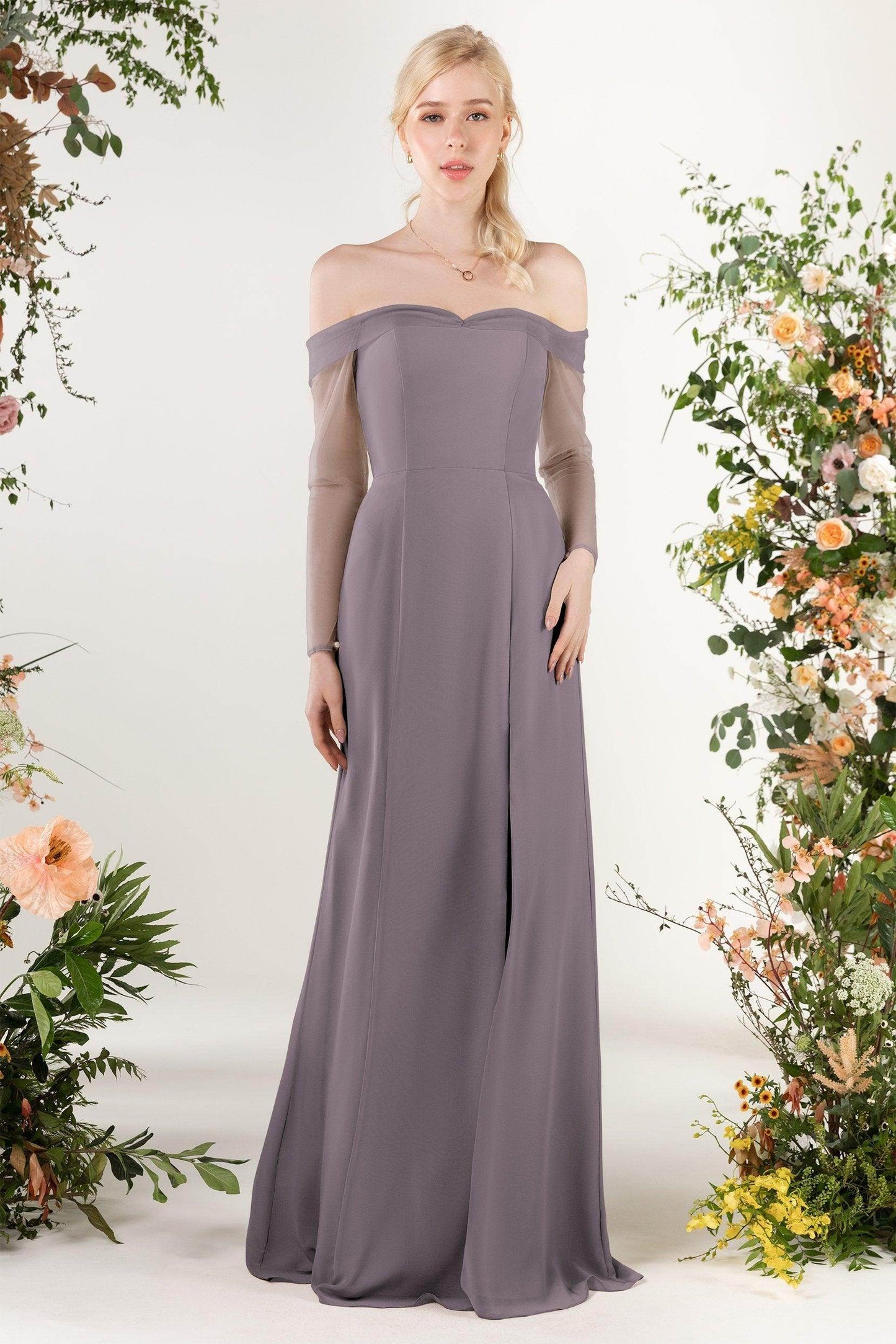 Trumpet Sweep-Brush Train Chiffon Bridesmaid Dress CB0480 - COCOMELODY
