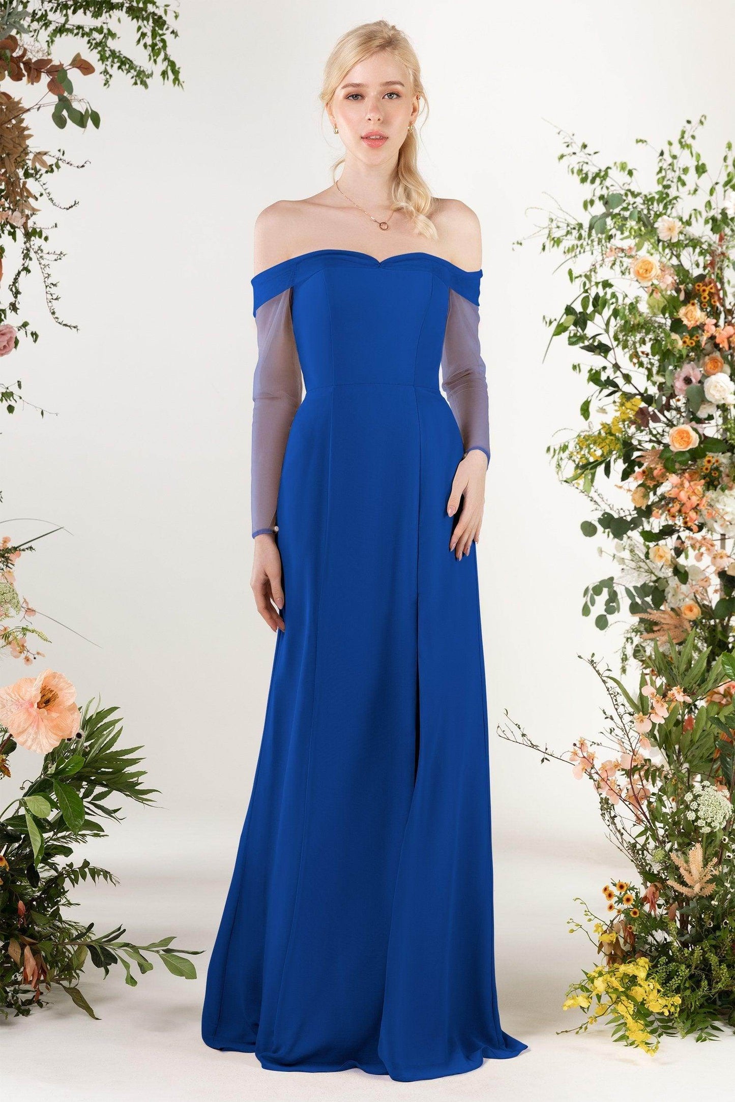 Trumpet Sweep-Brush Train Chiffon Bridesmaid Dress CB0480 - COCOMELODY