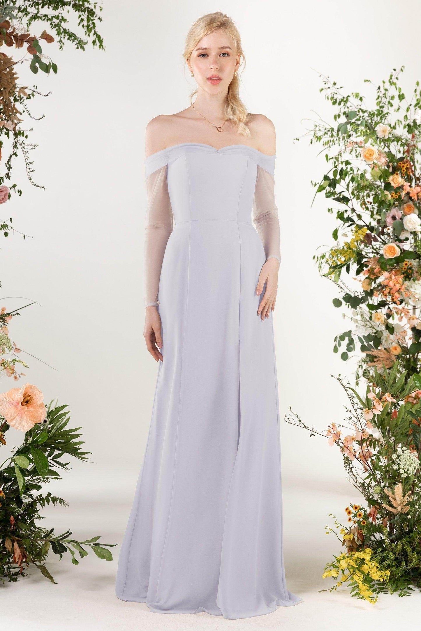 Trumpet Sweep-Brush Train Chiffon Bridesmaid Dress CB0480 - COCOMELODY