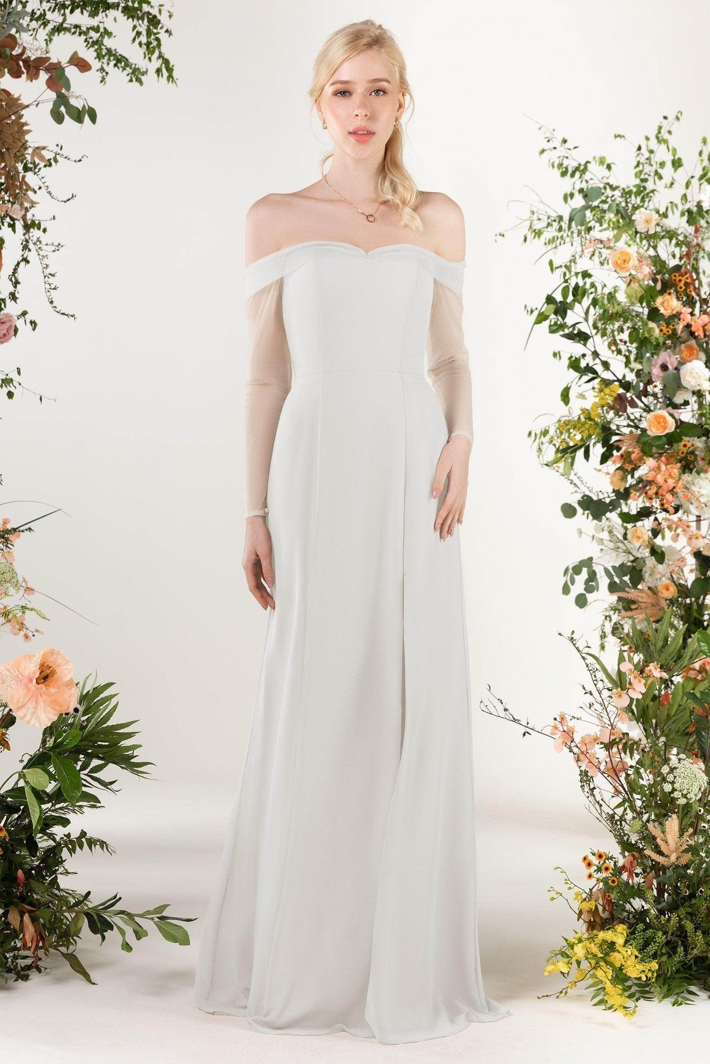 Trumpet Sweep-Brush Train Chiffon Bridesmaid Dress CB0480 - COCOMELODY