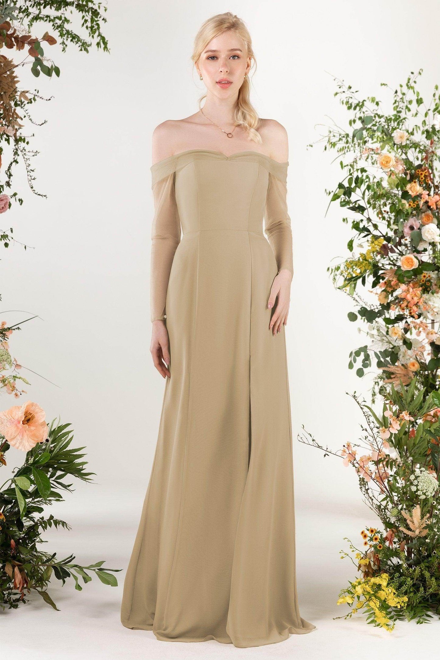 Trumpet Sweep-Brush Train Chiffon Bridesmaid Dress CB0480 - COCOMELODY