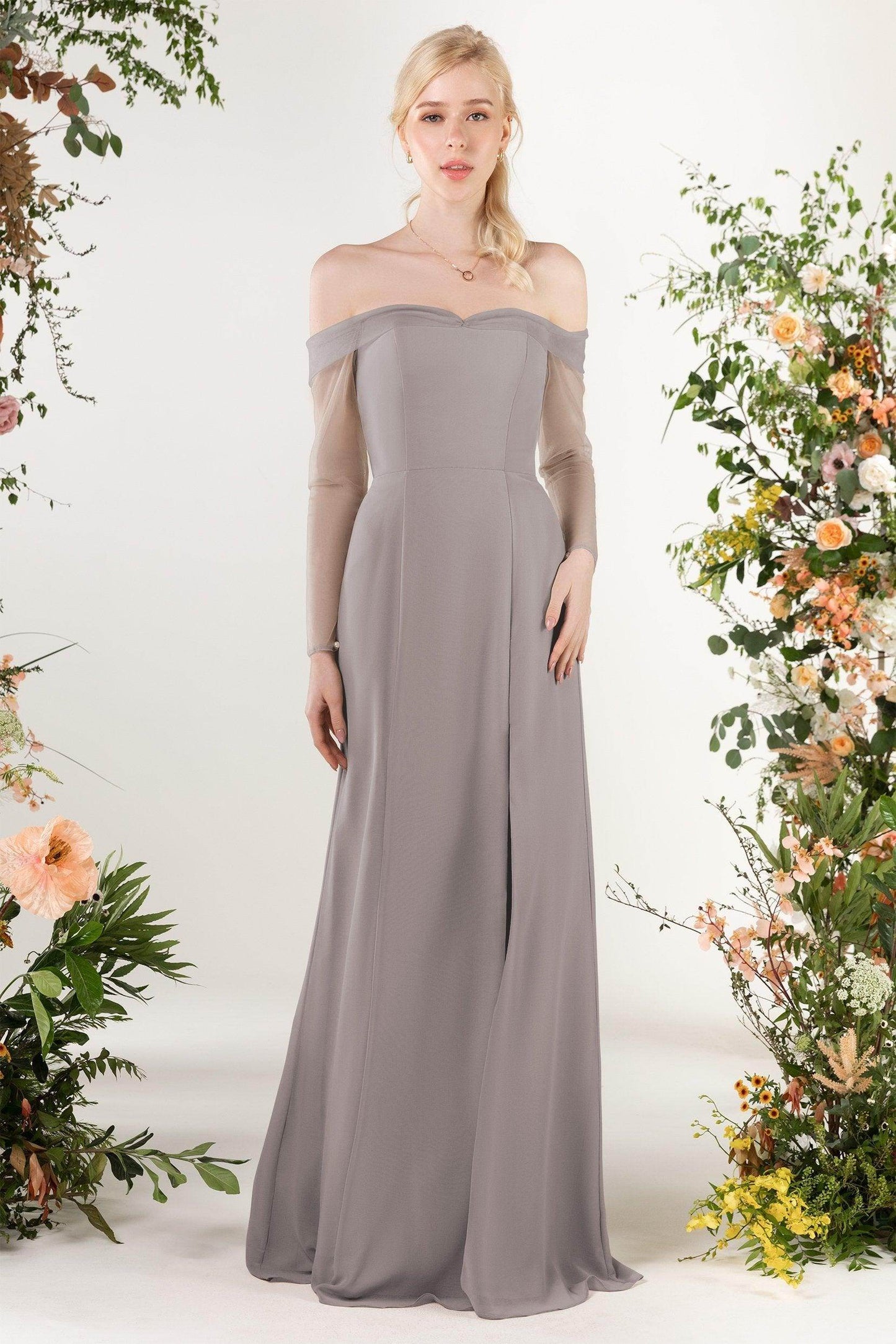 Trumpet Sweep-Brush Train Chiffon Bridesmaid Dress CB0480 - COCOMELODY