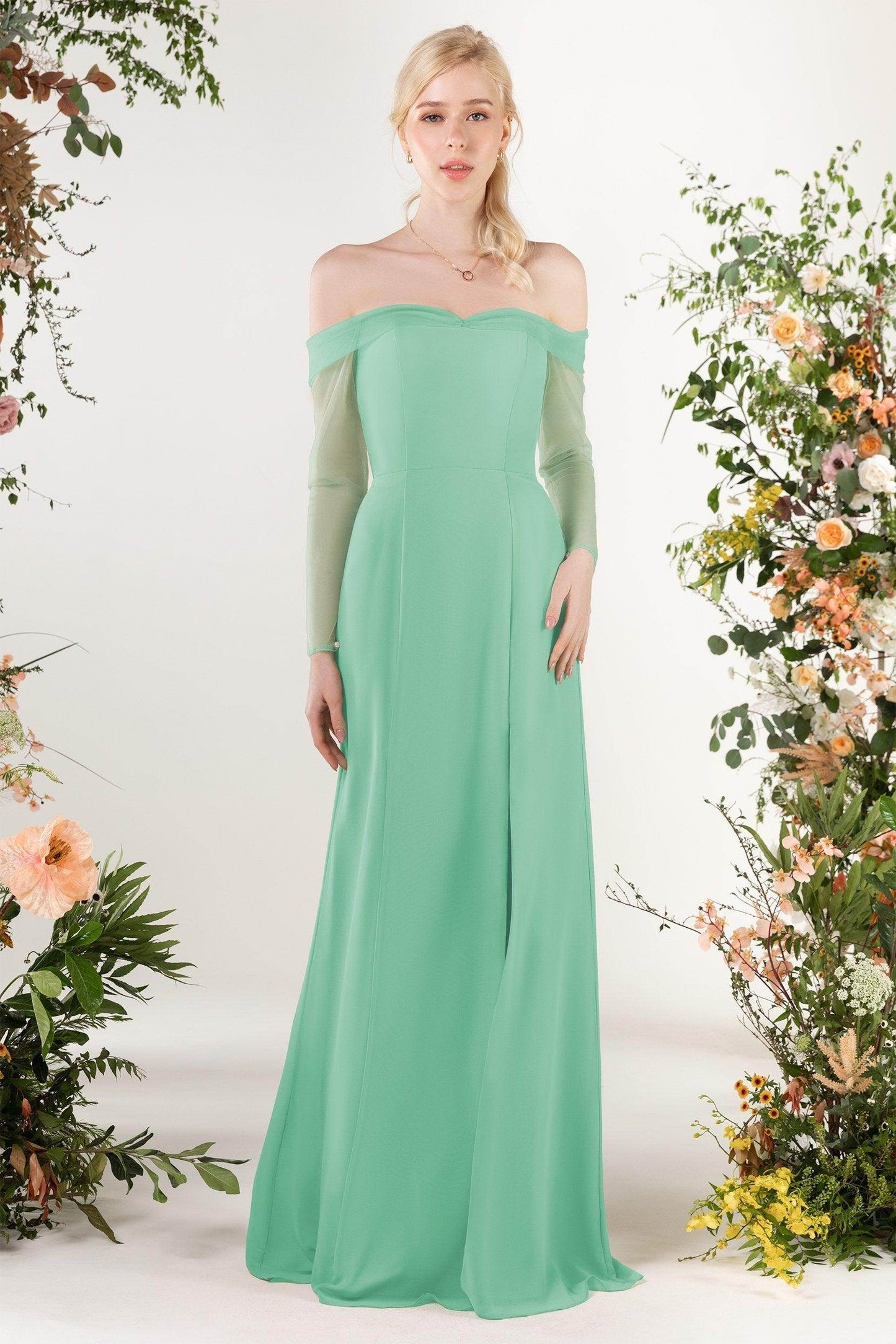 Trumpet Sweep-Brush Train Chiffon Bridesmaid Dress CB0480 - COCOMELODY