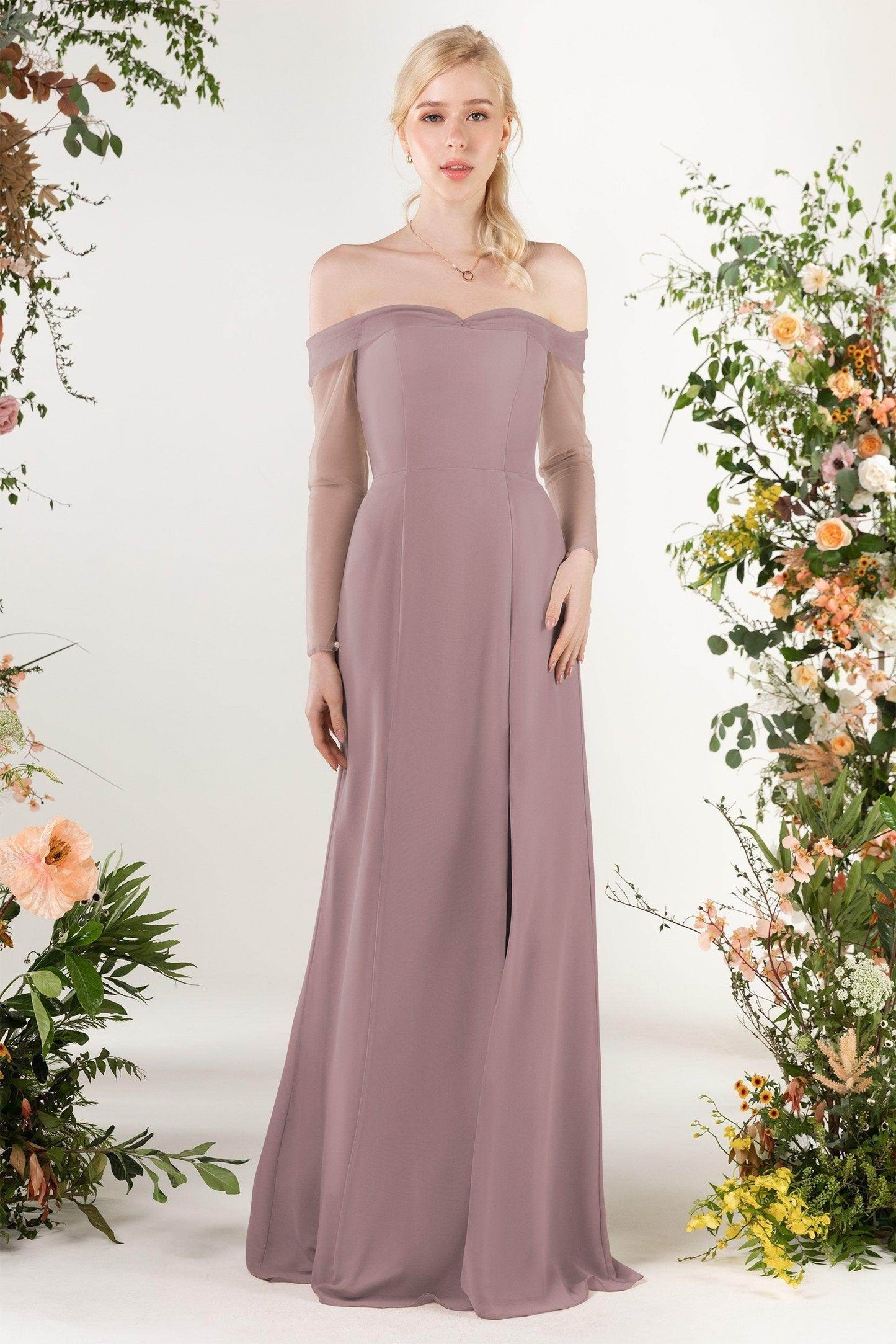 Trumpet Sweep-Brush Train Chiffon Bridesmaid Dress CB0480 - COCOMELODY