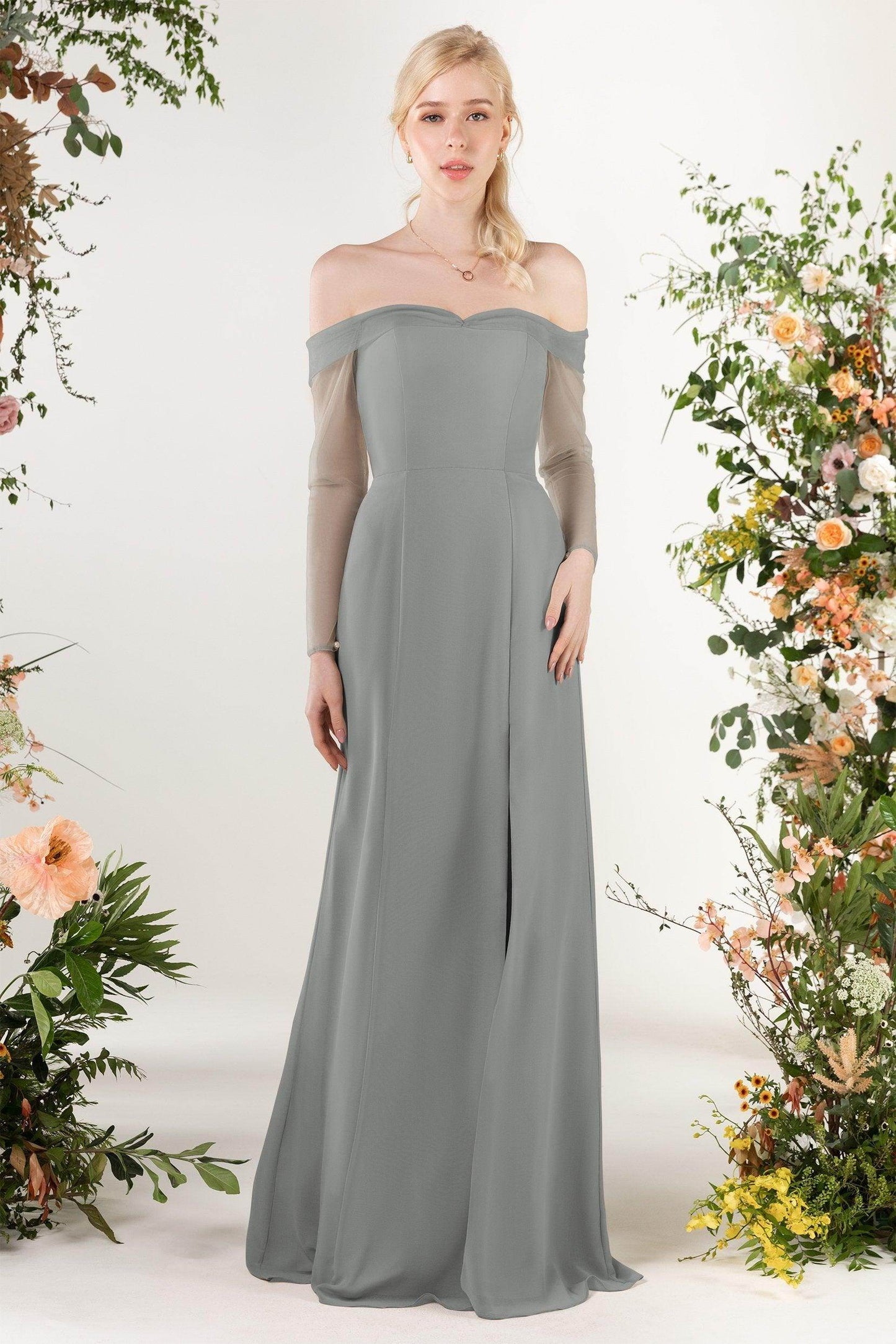 Trumpet Sweep-Brush Train Chiffon Bridesmaid Dress CB0480 - COCOMELODY