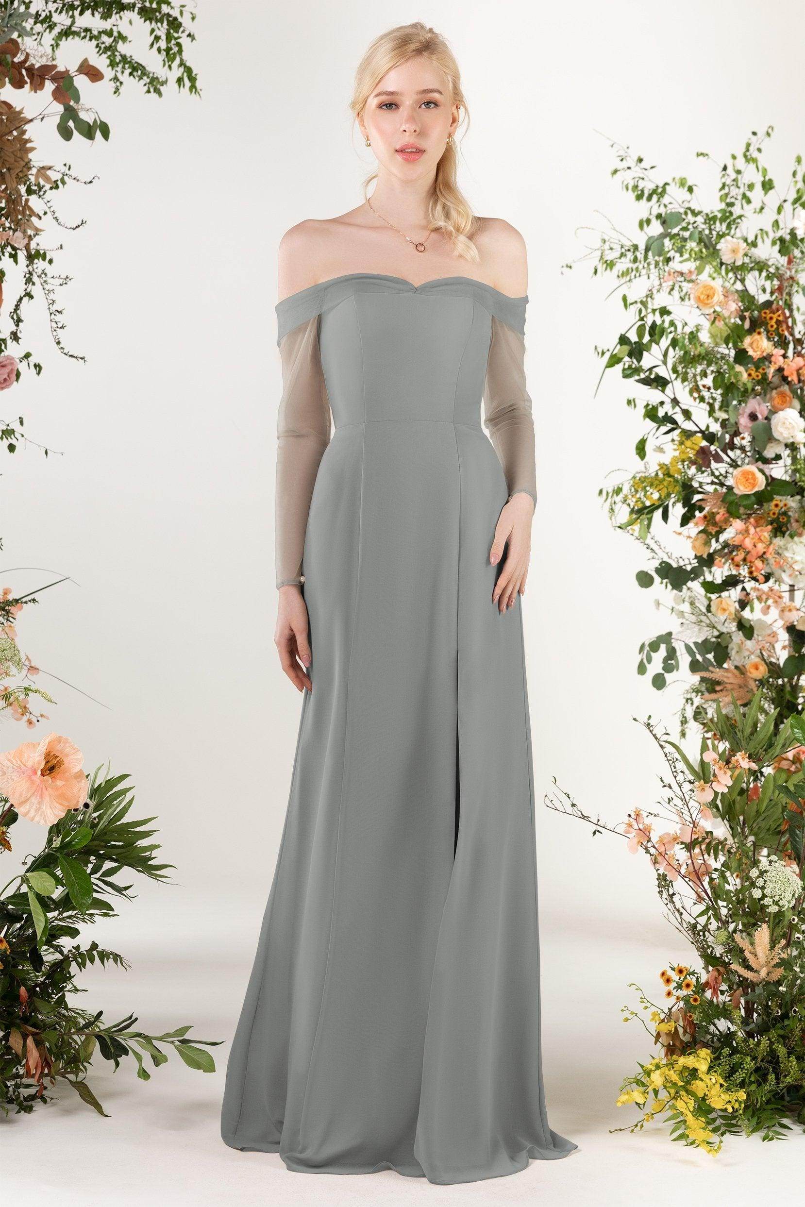 Trumpet Sweep-Brush Train Chiffon Bridesmaid Dress CB0480 - COCOMELODY