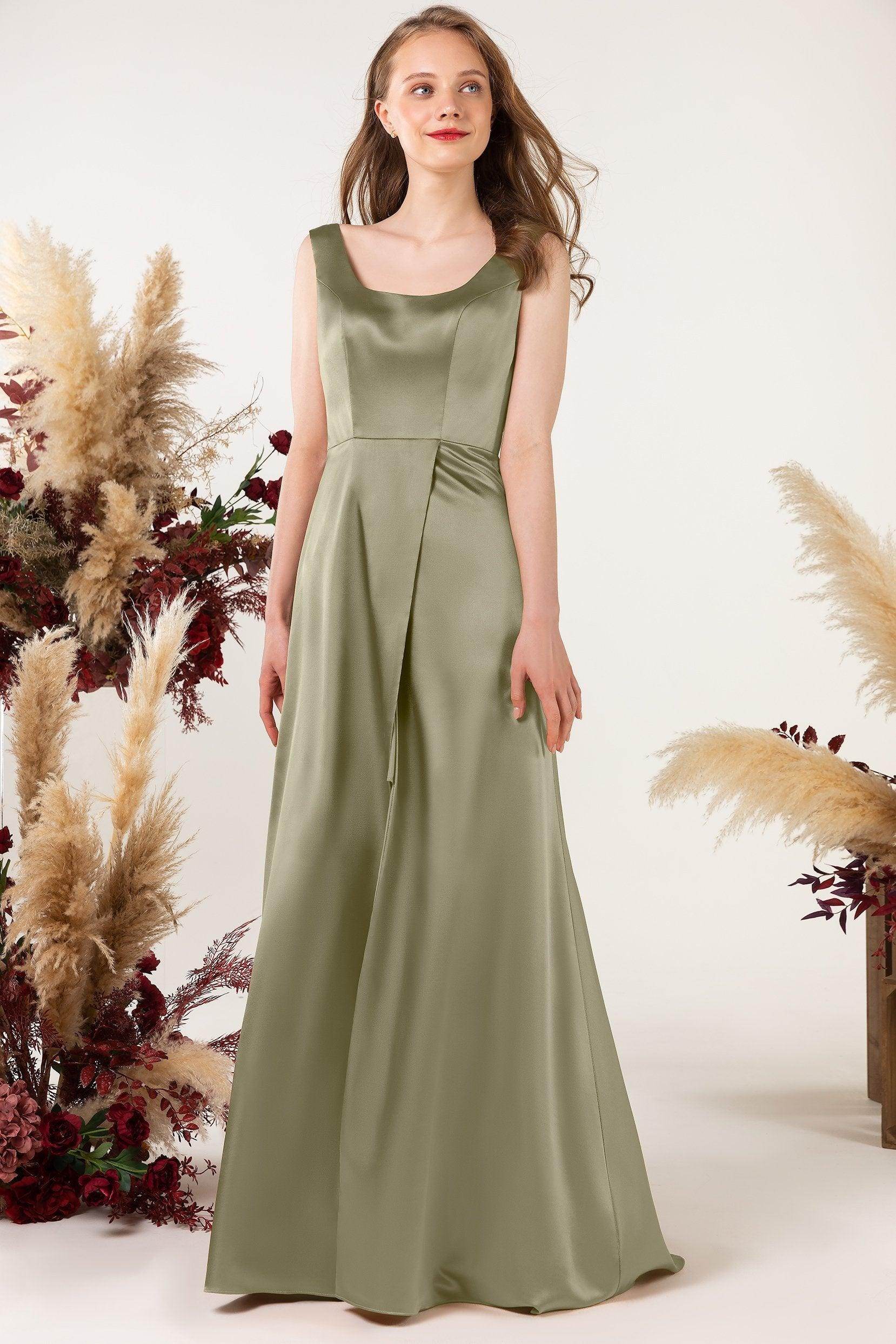 Sheath Sweep Luxe Satin Bridesmaid Dress Formal Dresses CB0496 - COCOMELODY