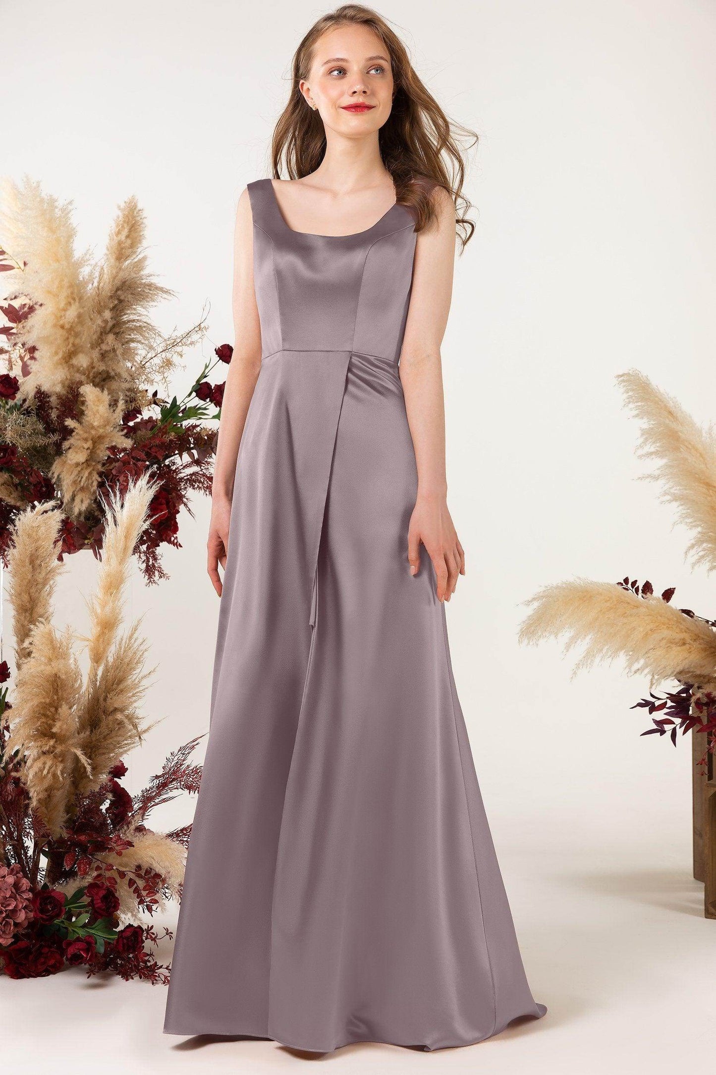 Sheath Sweep Luxe Satin Bridesmaid Dress Formal Dresses CB0496 - COCOMELODY