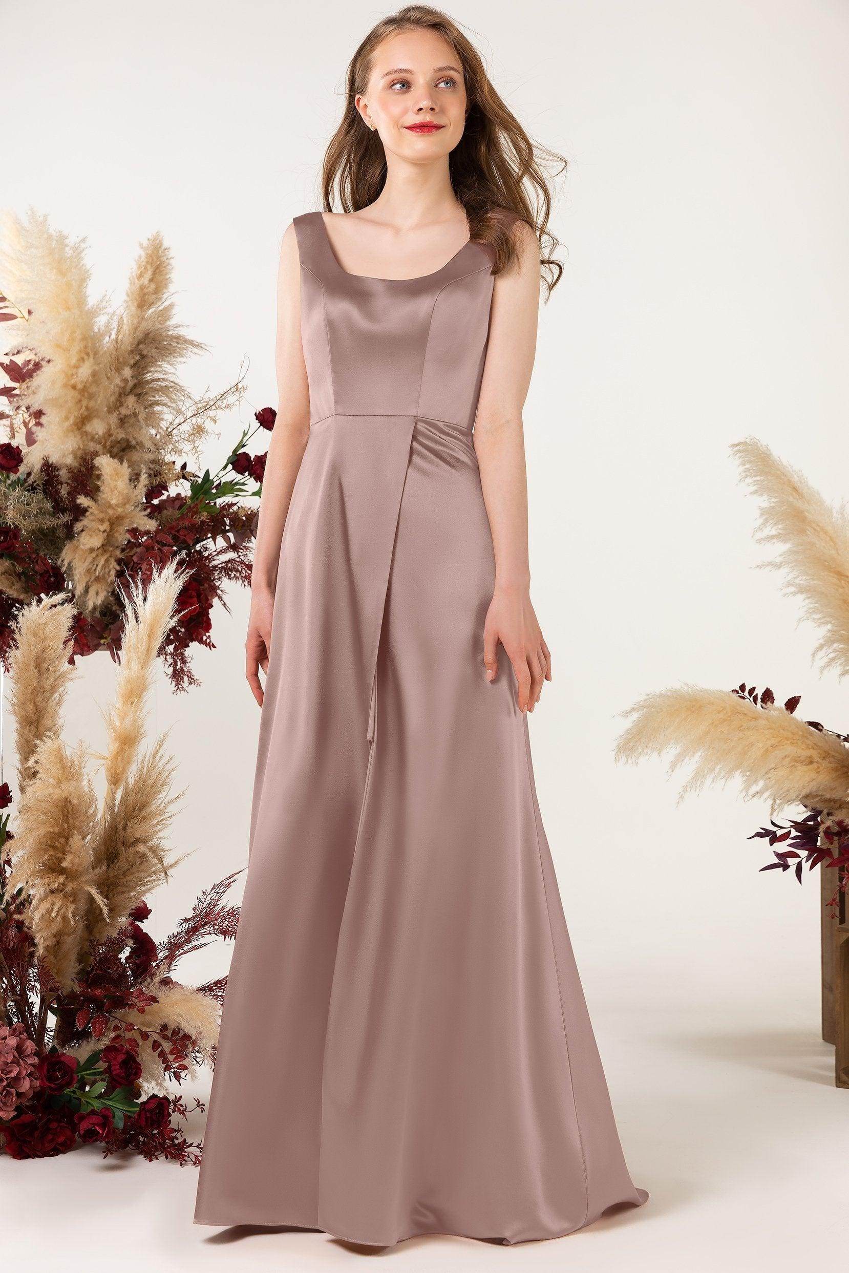 Sheath Sweep Luxe Satin Bridesmaid Dress Formal Dresses CB0496 - COCOMELODY