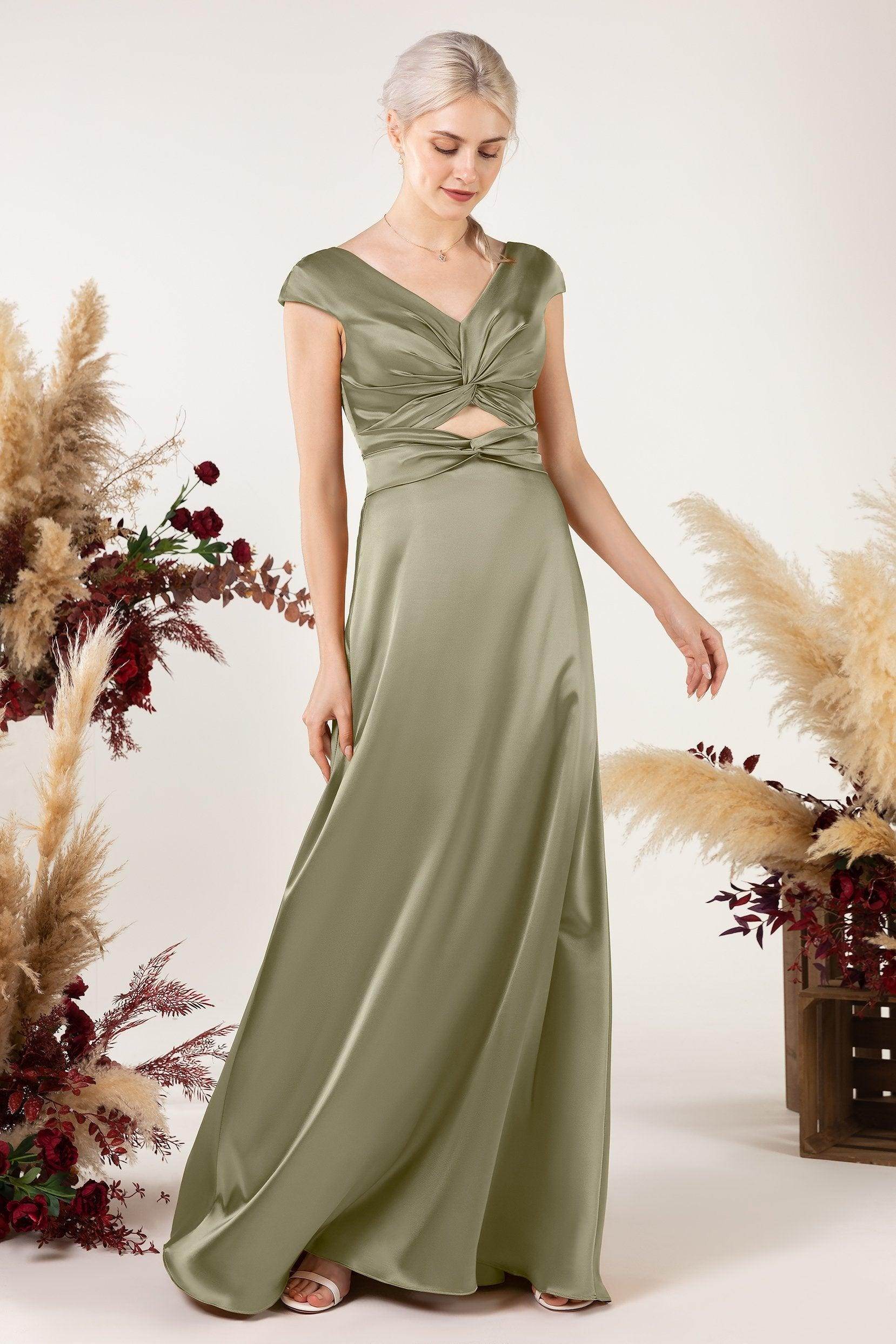 A-Line Sweep Luxe Satin Bridesmaid Dress Formal Dresses CB0497 - COCOMELODY