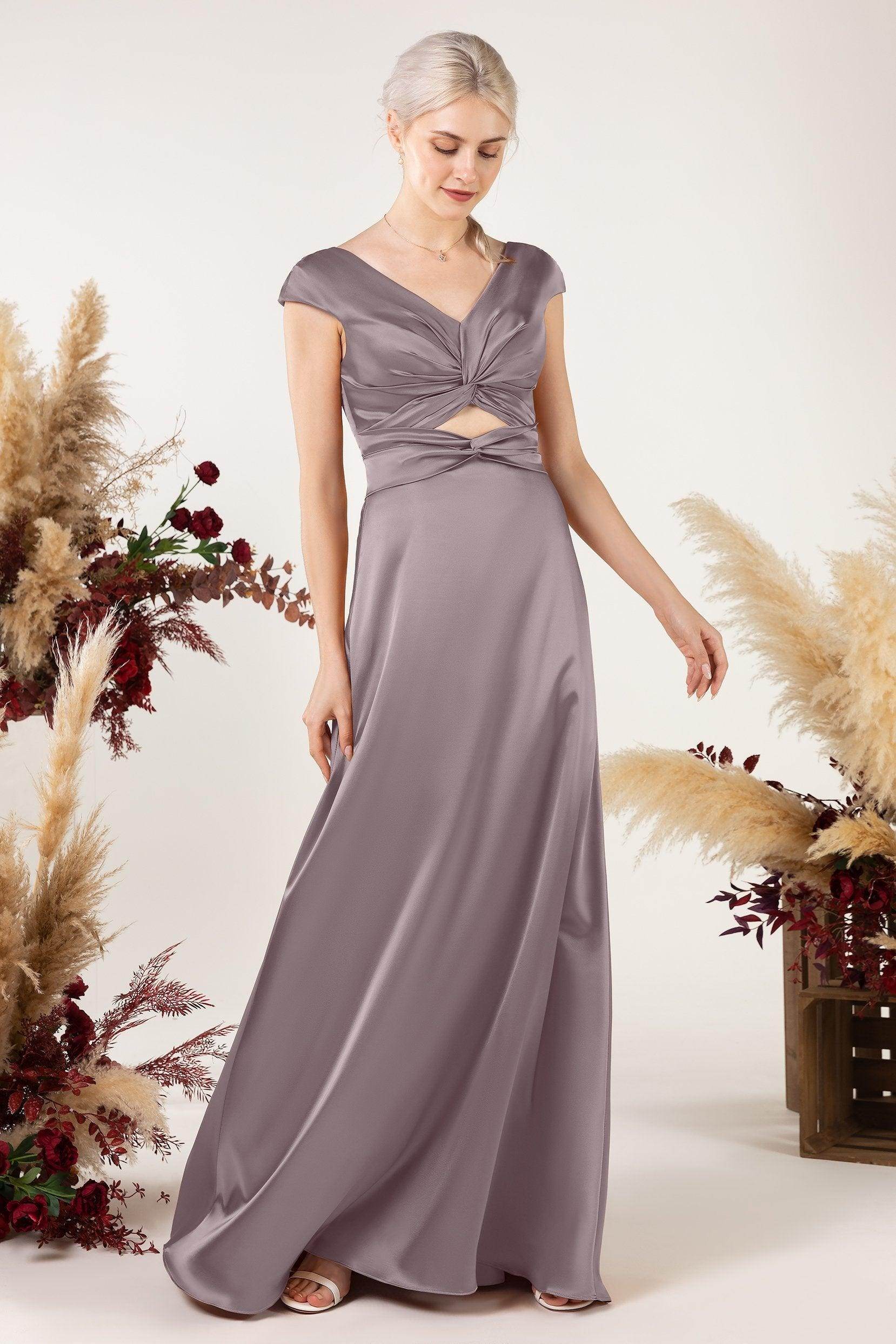 A-Line Sweep Luxe Satin Bridesmaid Dress Formal Dresses CB0497 - COCOMELODY