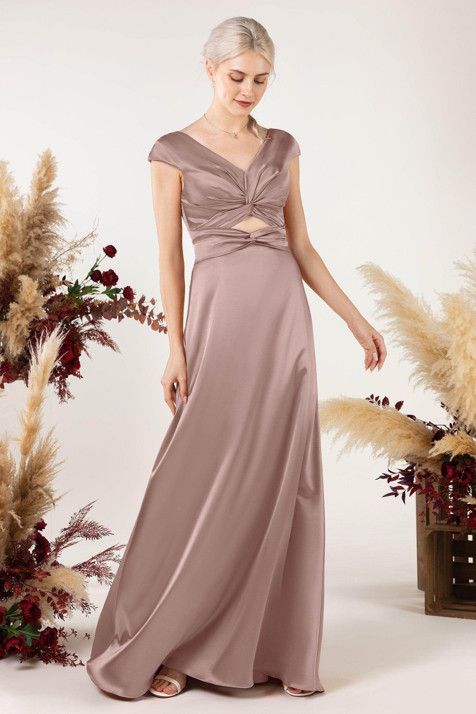 A-Line Sweep Luxe Satin Bridesmaid Dress Formal Dresses CB0497 - COCOMELODY