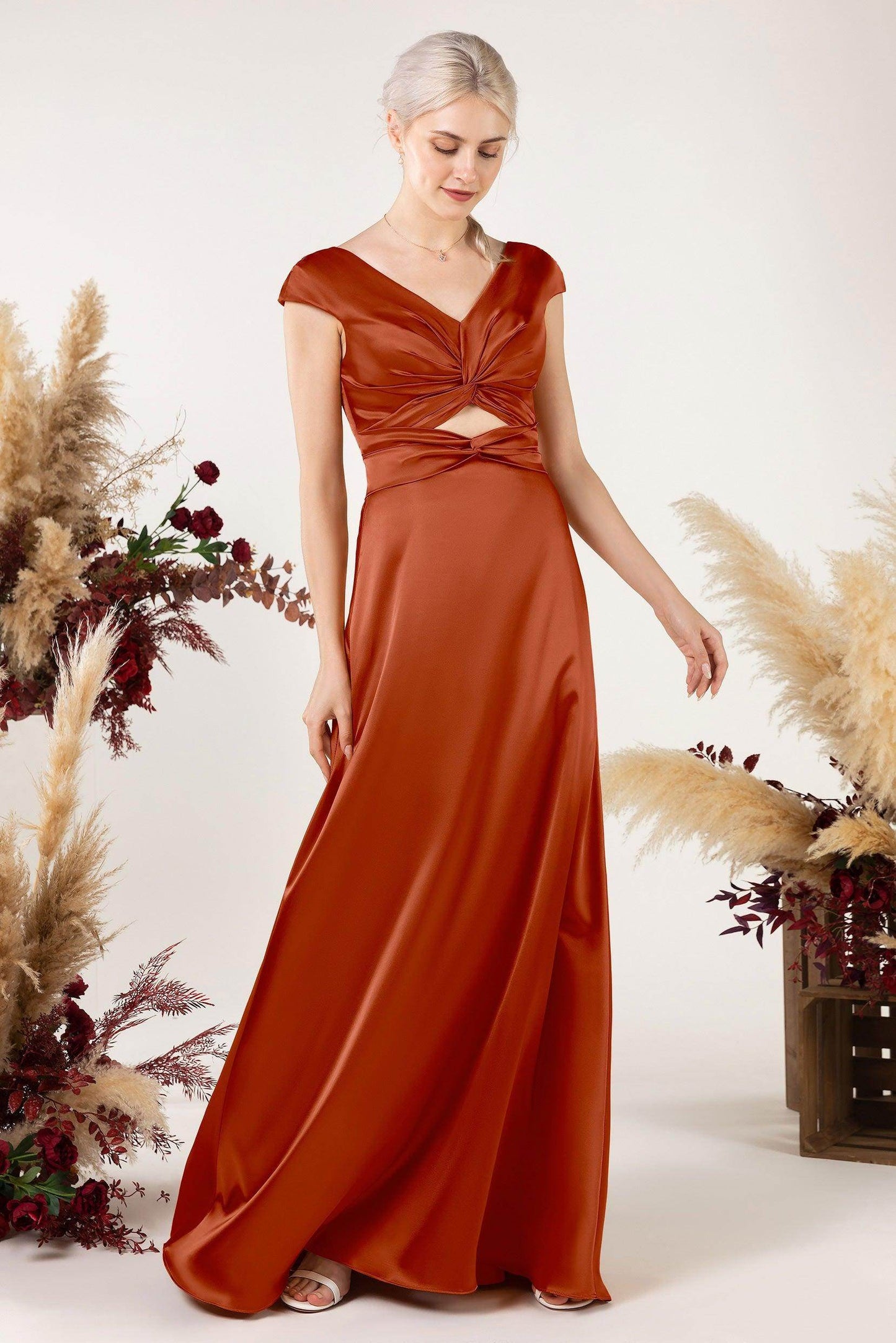 A-Line Sweep Luxe Satin Bridesmaid Dress Formal Dresses CB0497 - COCOMELODY