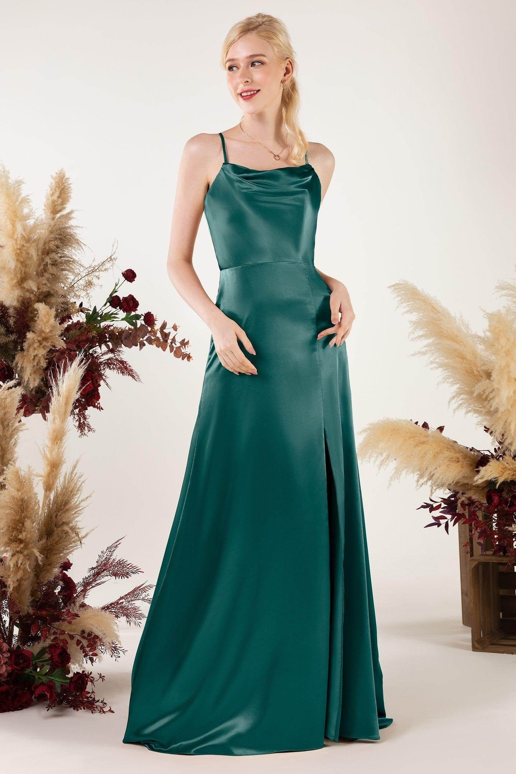 Sheath Sweep Luxe Satin Bridesmaid Dress Formal Dresses CB0498 - COCOMELODY