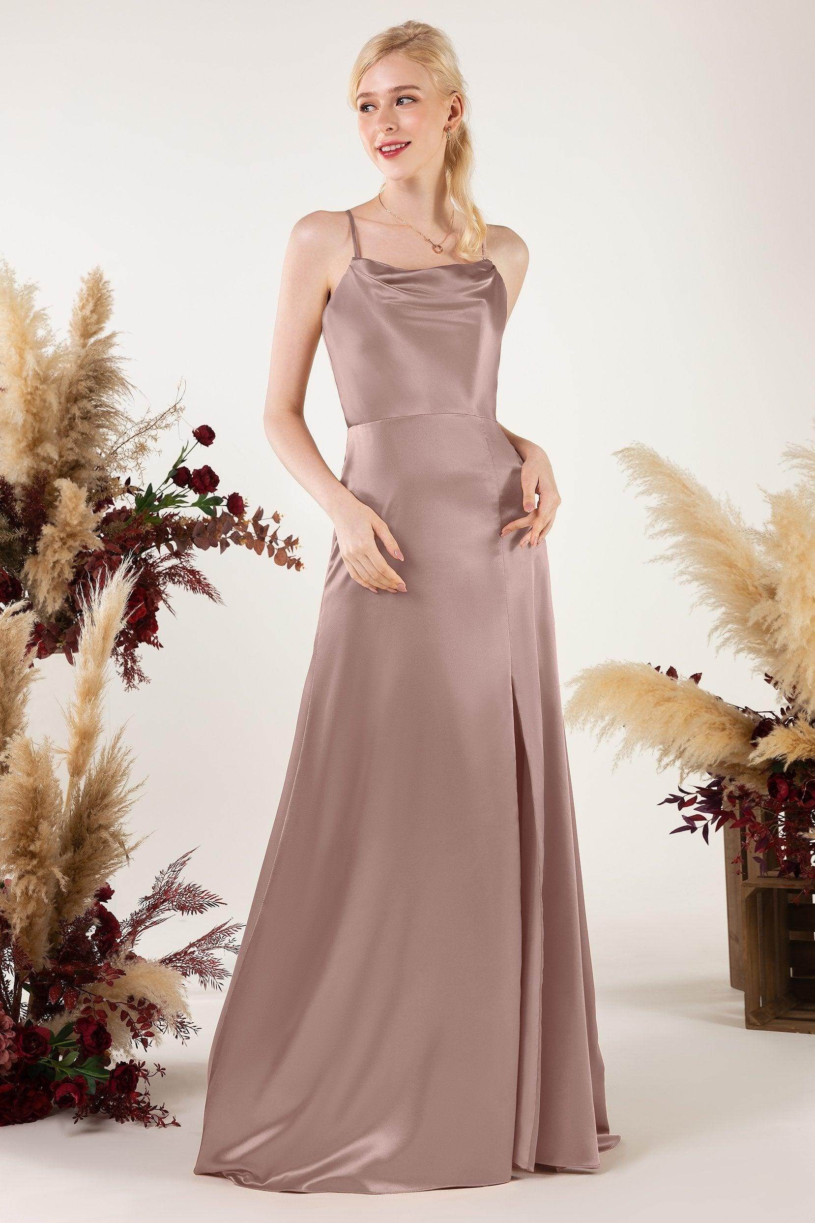 Sheath Sweep Luxe Satin Bridesmaid Dress Formal Dresses CB0498 - COCOMELODY