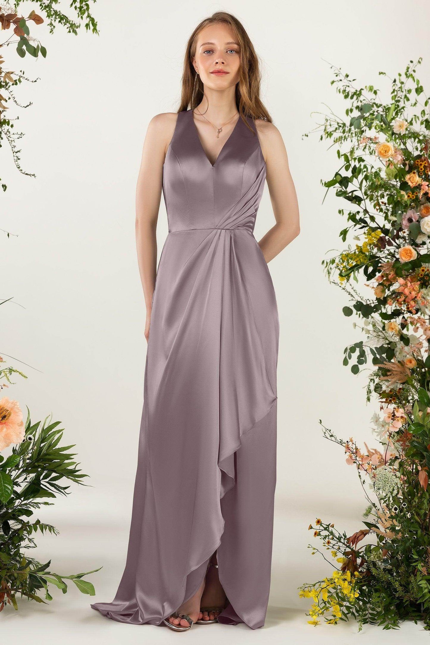 Sheath Sweep Luxe Satin Bridesmaid Dress Formal Dresses CB0499 - COCOMELODY