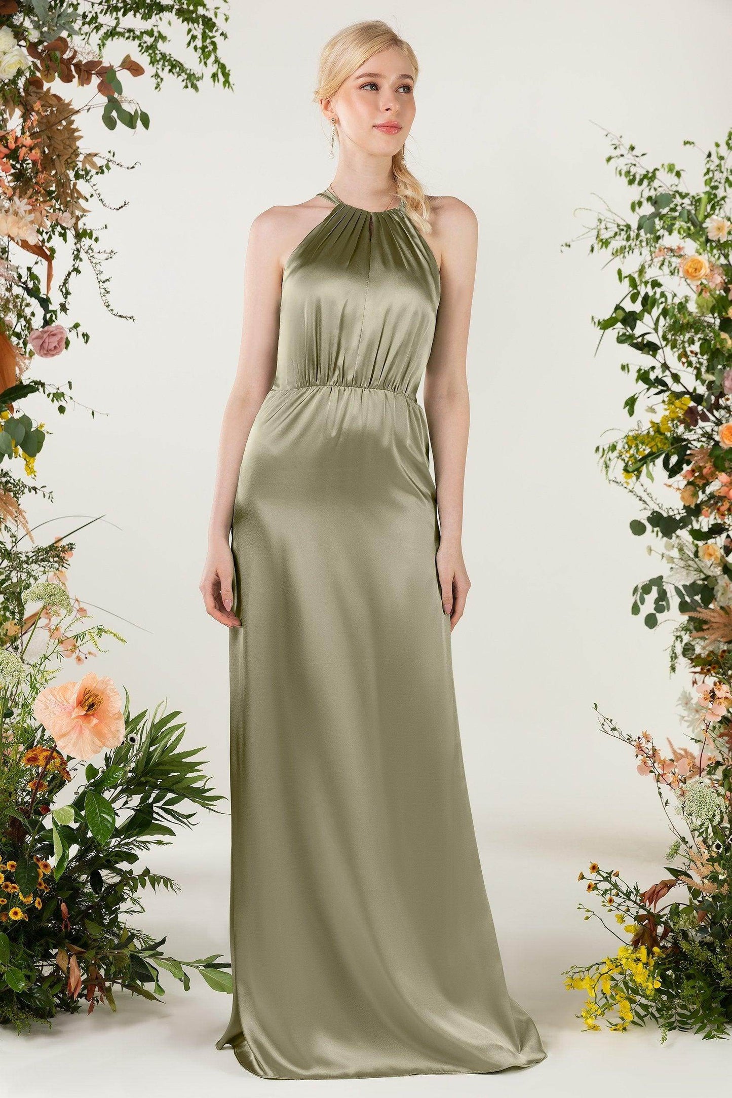 Sheath Sweep Luxe Satin Bridesmaid Dress Formal Dresses CB0501 - COCOMELODY