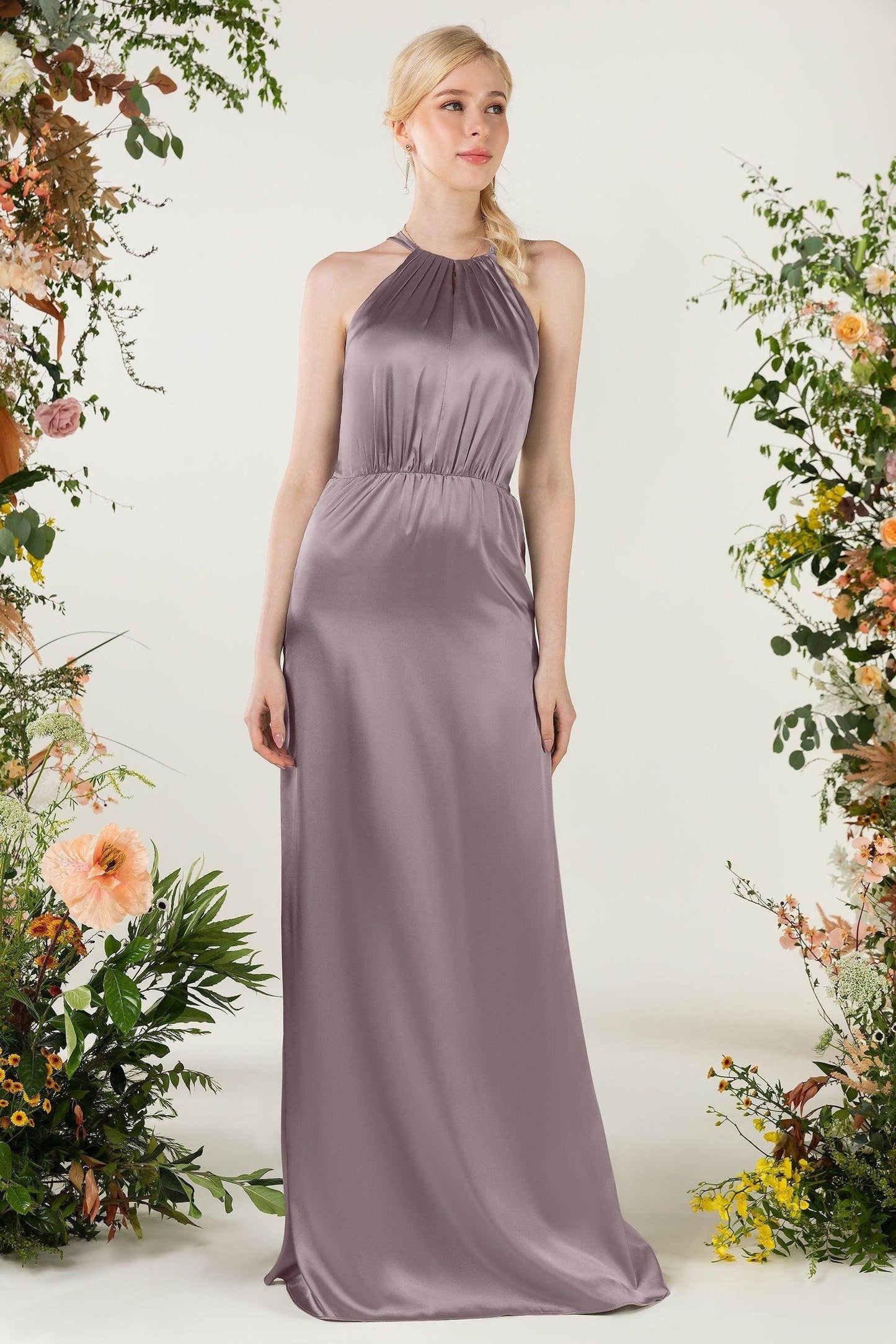 Sheath Sweep Luxe Satin Bridesmaid Dress Formal Dresses CB0501 - COCOMELODY
